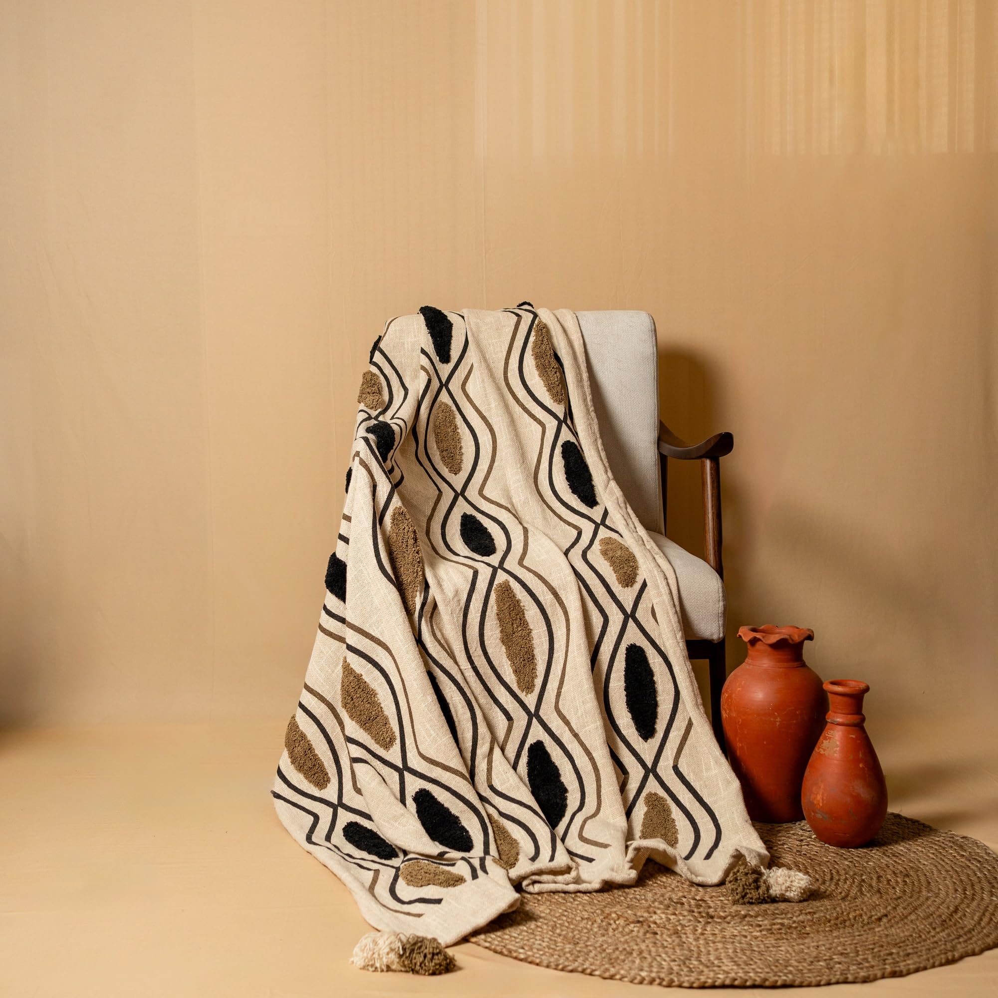 Sashaa World Beige Cotton Throw - Cozy Comfort -21