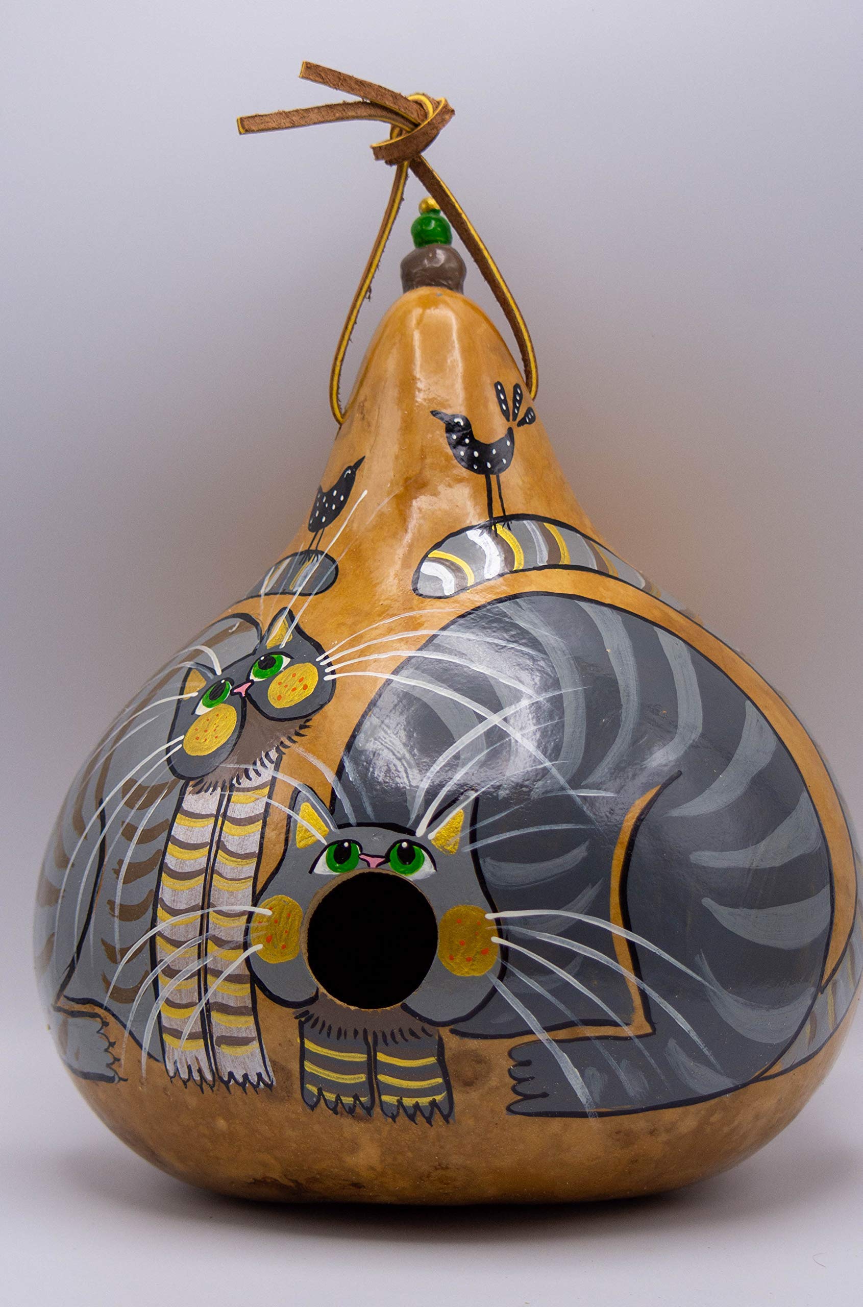 Gray Cat Birdhouse - Gourd Art for your Garden