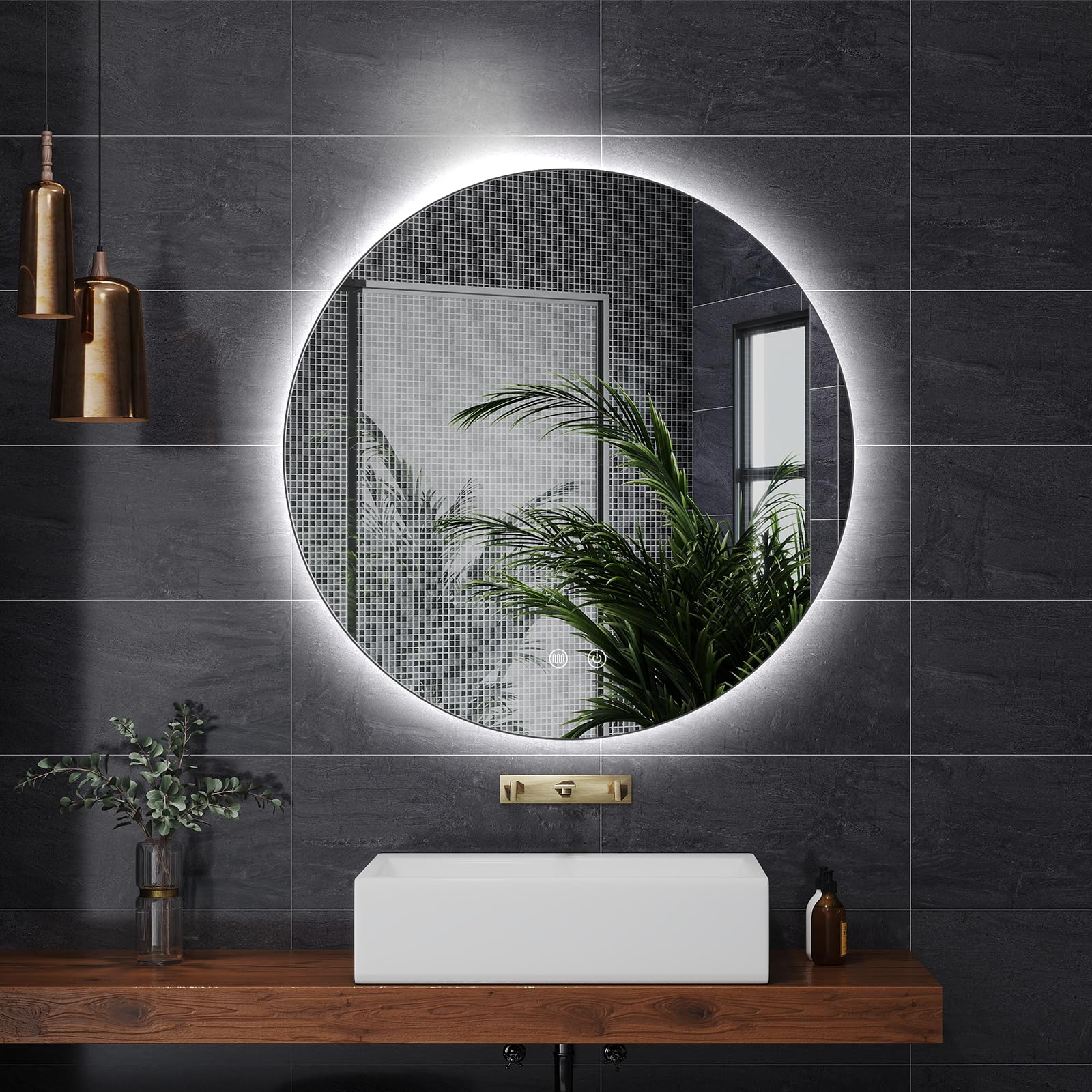Trintion LED Spiegel Bad mit Beleuchtung 70 cm Rund – Touch-Schalter, Beschlagfrei, Dimmbar – Badezimmerspiegel mit Licht für Make-up & Rasur