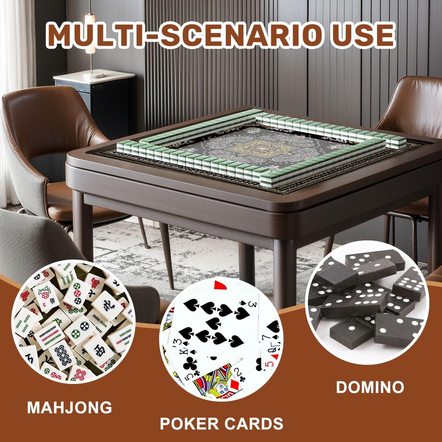 Mahjong Mat 31.5" x 31.5" Ornate Black Gold Floral Intricate White Detailing Non-Slip Noise Reduction Mahjong Tiles Table Cover for Dominoes Poker Card Board and Tile Games