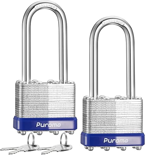 Miniatura 13 de Puroma Lock - Paquete de 3 candados, cerraduras de grillete de 1-1/2 pulgadas de largo de servicio pesado con 6 llaves, candados de acero endurecido