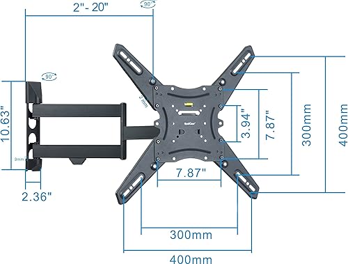 Miniatura 3 de QualGear Qg-TM-021-Blk Kit de montaje de pared articulado universal ultra delgado de perfil bajo para la mayoría de televisores LED de 23 a 47