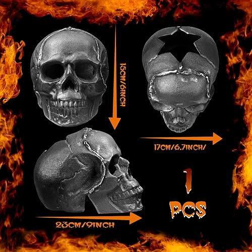 Miniatura 2 de Shimeyao Registro de metal ignífugo de 9 x 6.7 x 6 pulgadas, calavera, tronco de gas imitado para chimeneas de interiores y exteriores, piedra para