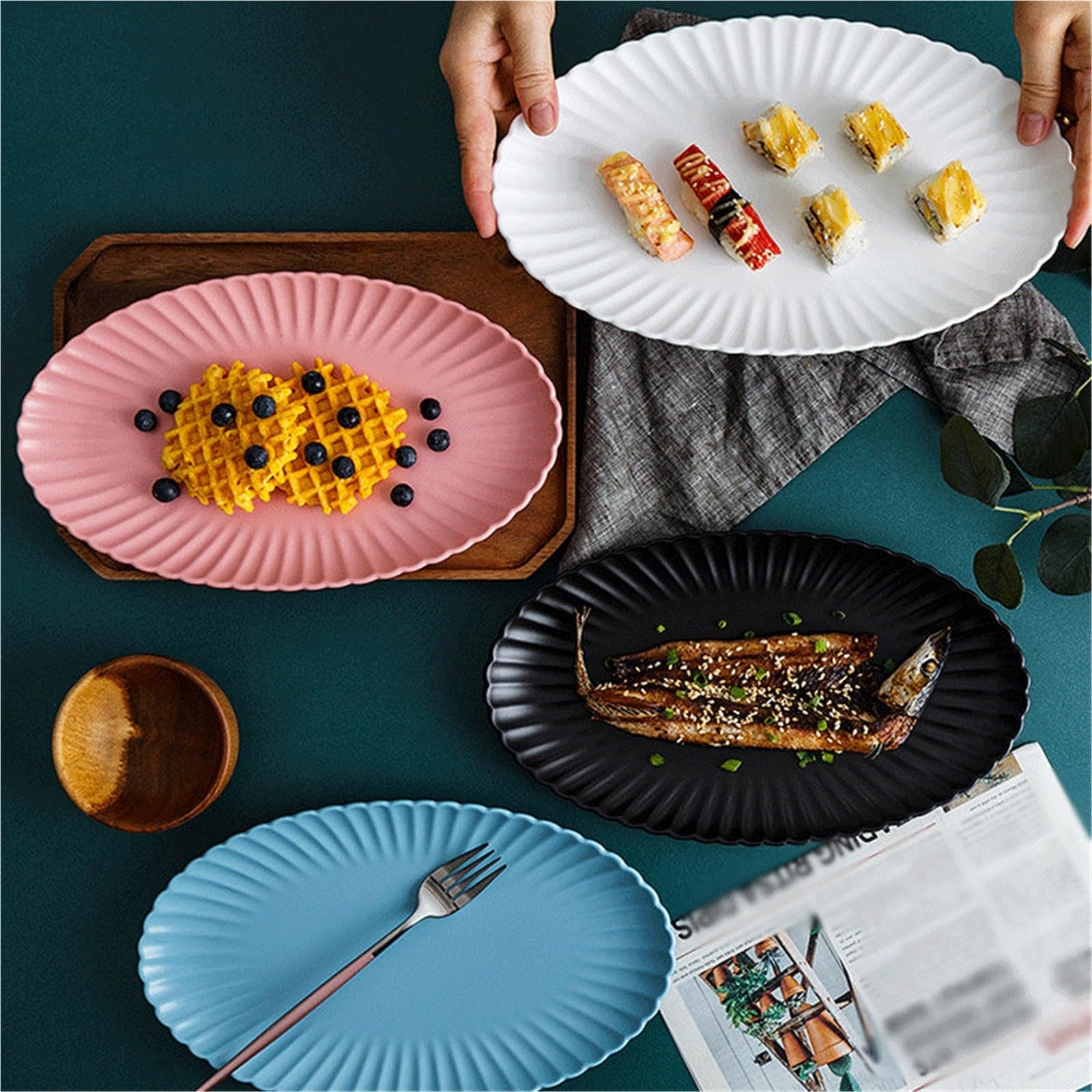 Blacha do pieczenia Large Oval Ceramic Baking Dish for Home Use(Blue)