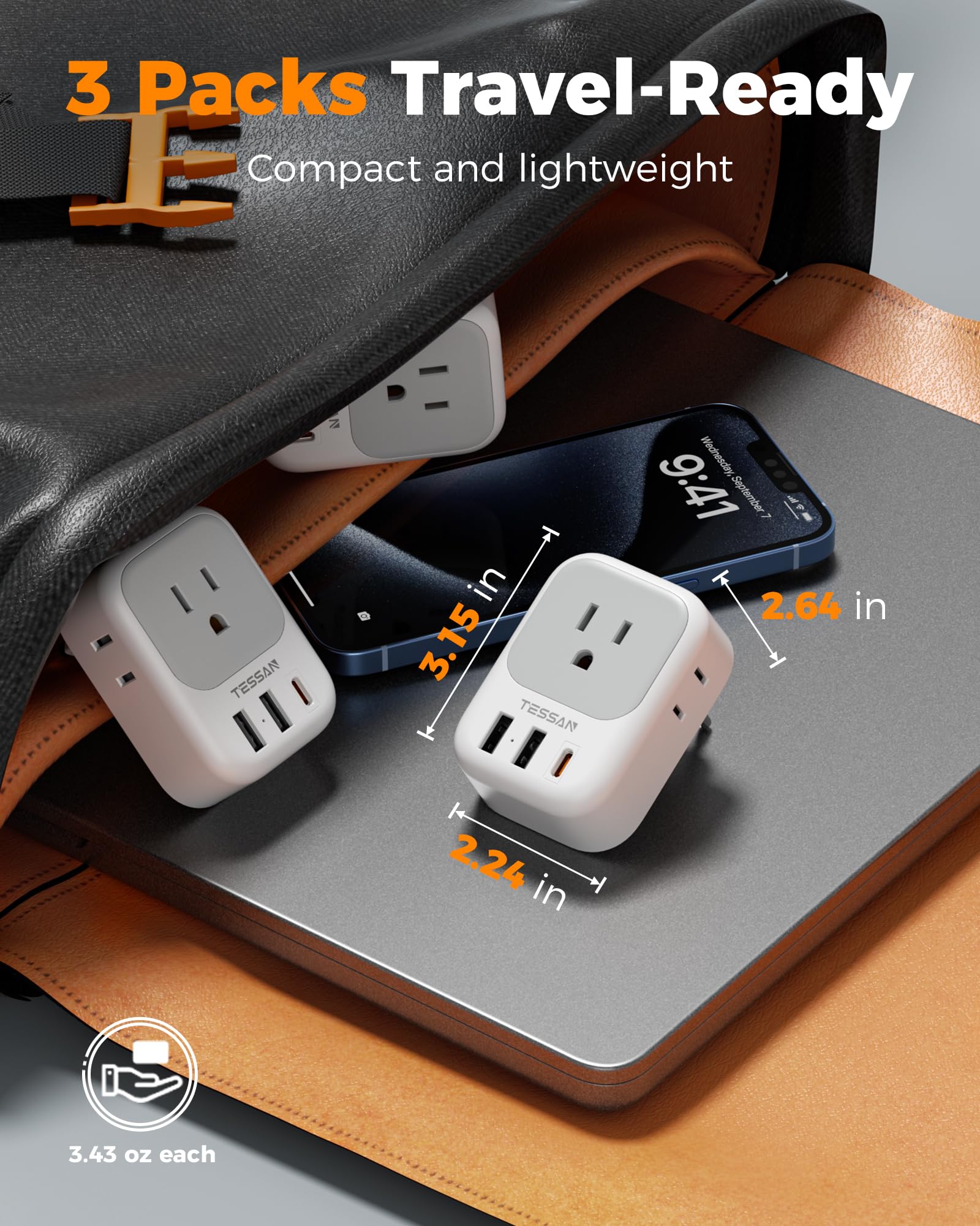 TESSAN 3-Pack European Travel Plug Adapter -6 TESSAN 3-Pack European Travel Plug Adapter -6