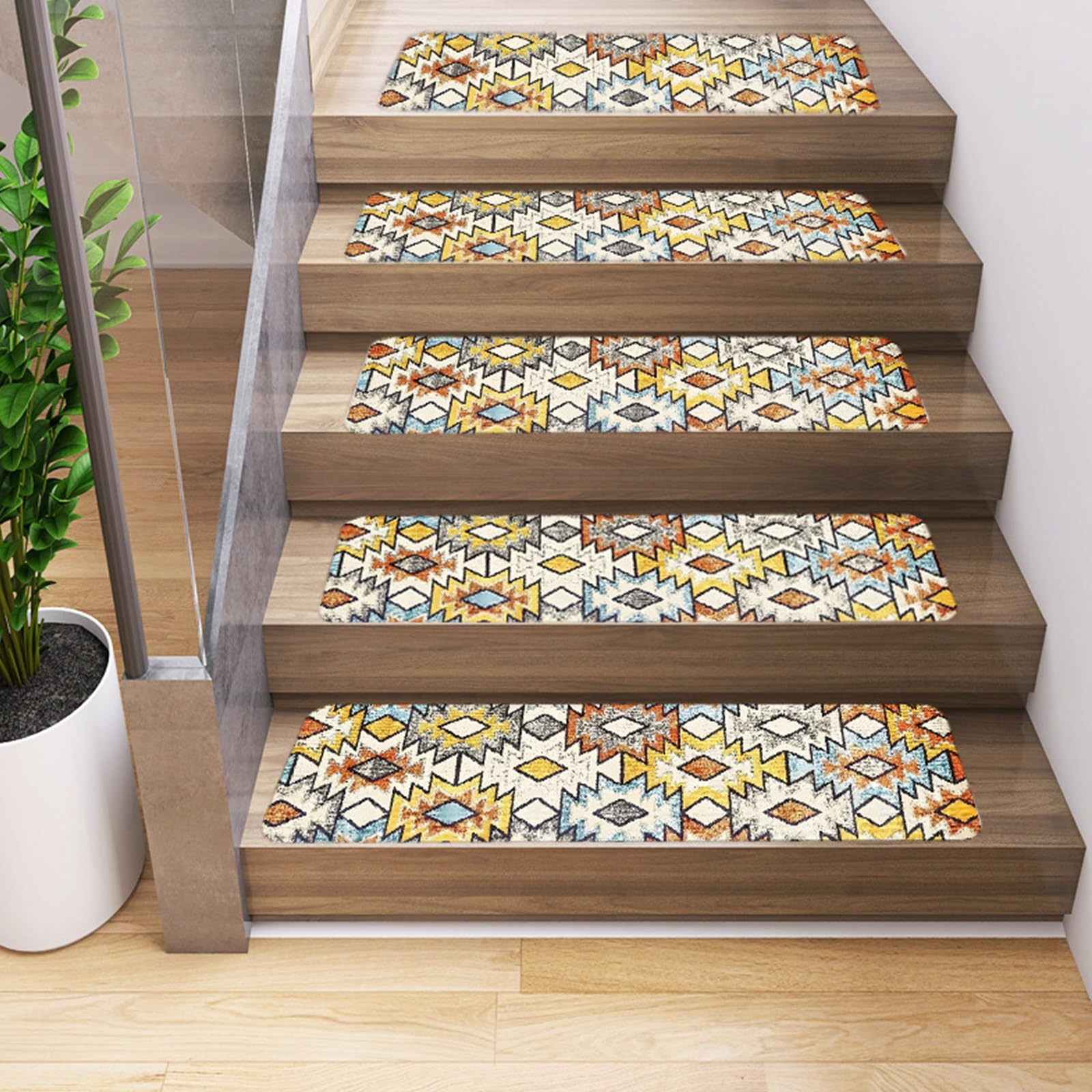 Peldaños de escalera antideslizantes de diseño refinado en goma y textil para madera interior