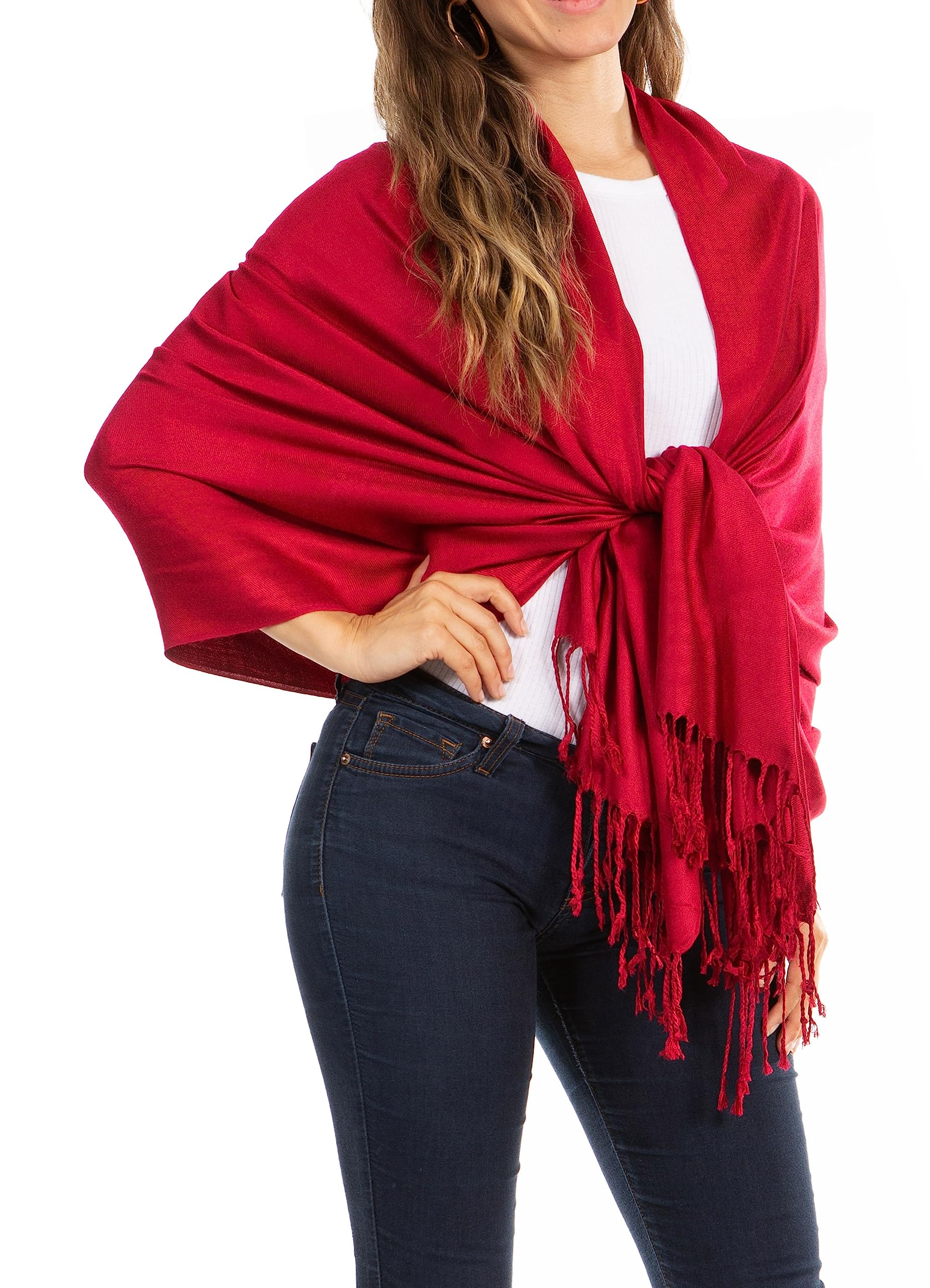 Sakkas 78" X 28" Rayon from Bamboo Soft Solid Pashmina Feel Shawl/Wrap/Stole - darkred