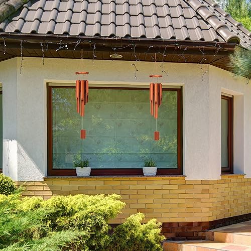 Miniatura 4 de Hoteam 2 carillones de viento de bambú para exteriores, 35 pulgadas, campanillas de viento de madera clásicas zen rústicas, tono profundo para