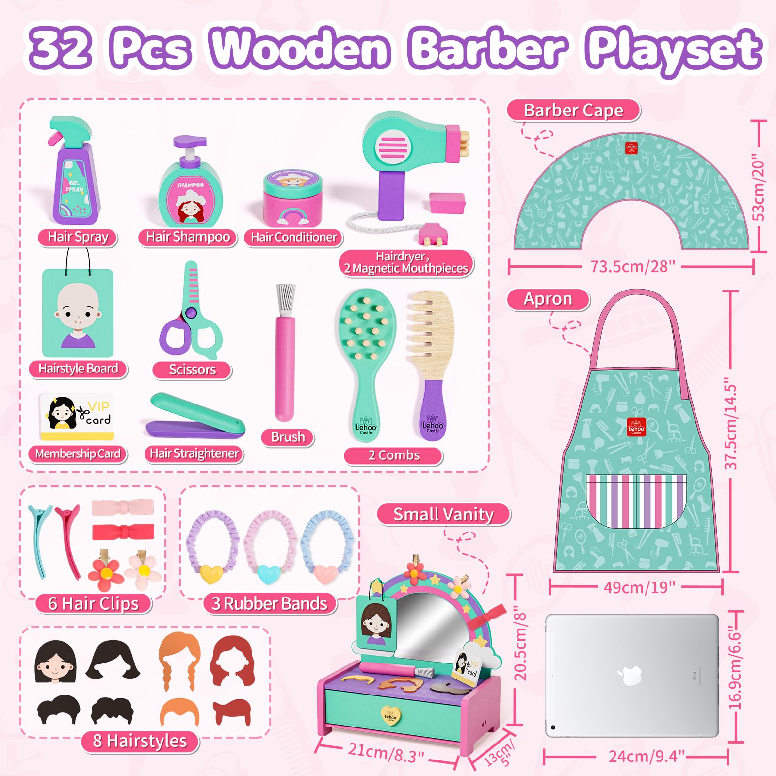 Lehoo Castle Friseur Set Kinder Mädchen Spielzeug mit Haarstyling Zubehör Friseurkoffer Schminkset Spielzeug Geschenk für Mädchen ab 3 4 5 6 Jahre