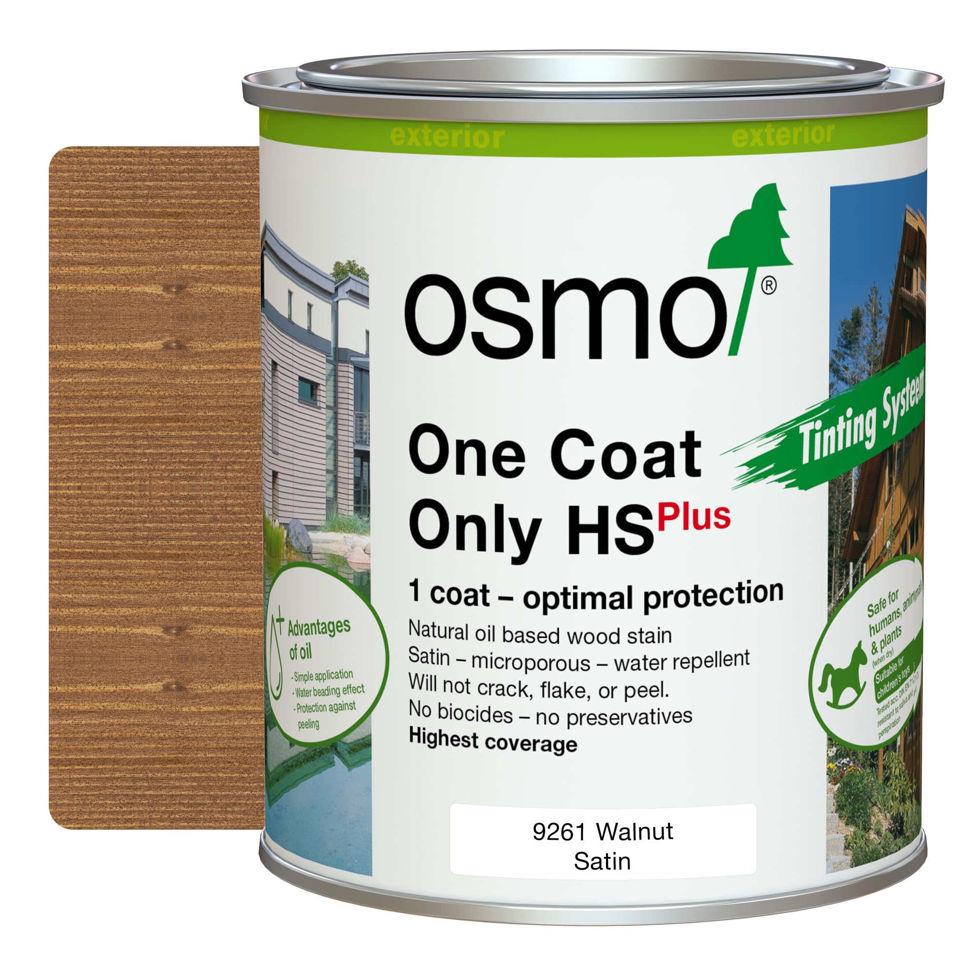 Osmo One Coat Only HS Plus 9261 Transparent Walnut 750ml – High Coverage Exterior Wood Stain for Cladding & Fencing – One Coat Protection – Water & UV Resistant Satin Finish — image 1