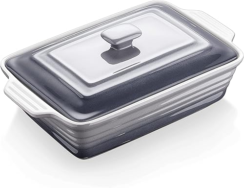 LOVECASA Cacerola antiadherente de 4.5 cuartos de galón con tapa, bandeja para lasaña de 9 x 13 pulgadas, plato de cerámica para hornear para cenas,