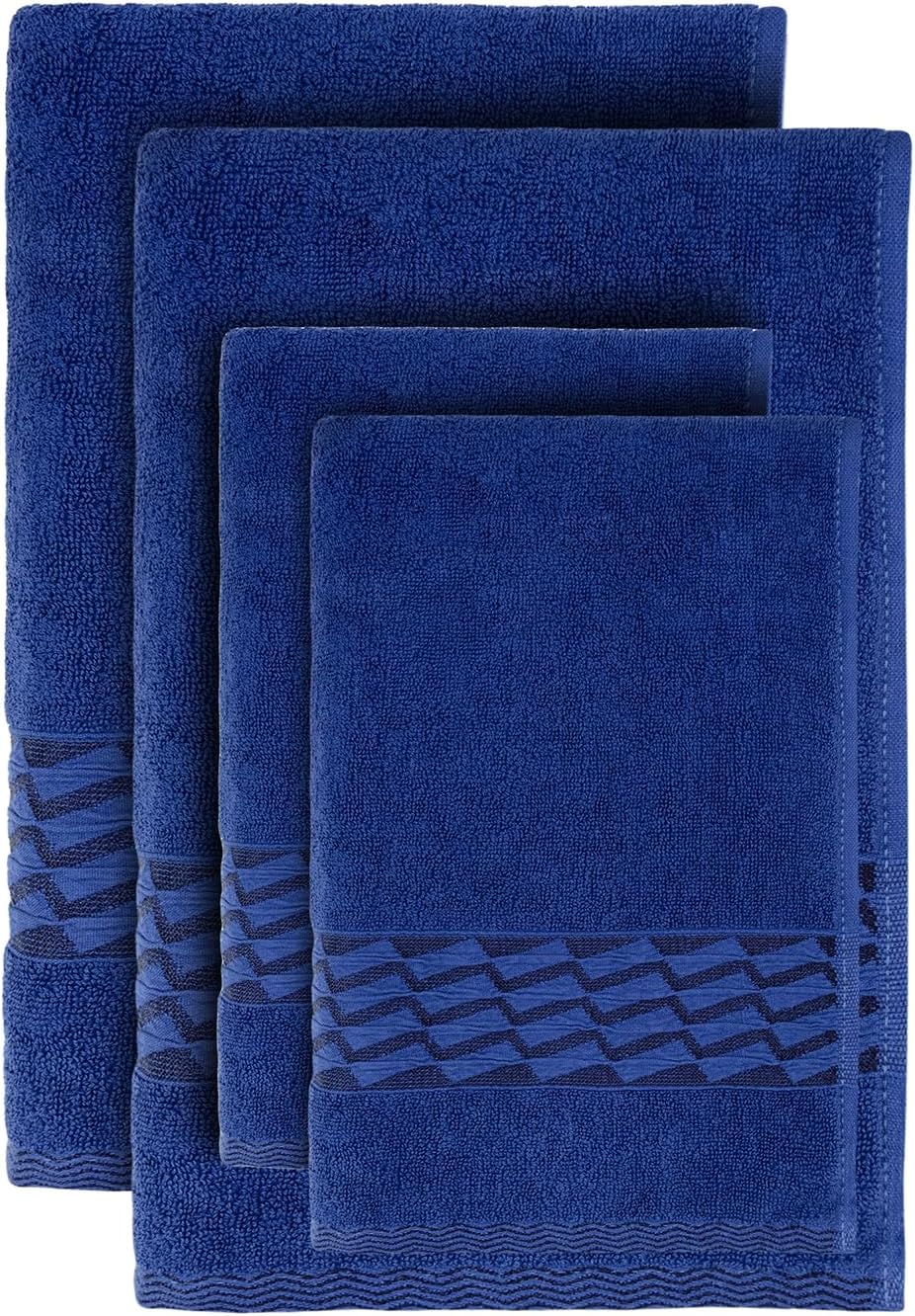 Pack of 4 Towels, 2 Bath Towels 60"x30" 2 Hand Towels 16"x24" 100% Cotton Jacquard Border, 450GSM Highly Absorbent, Quick Dry for Daily Comfort for Home, Gym, Spa & Travel NAVYBLUE