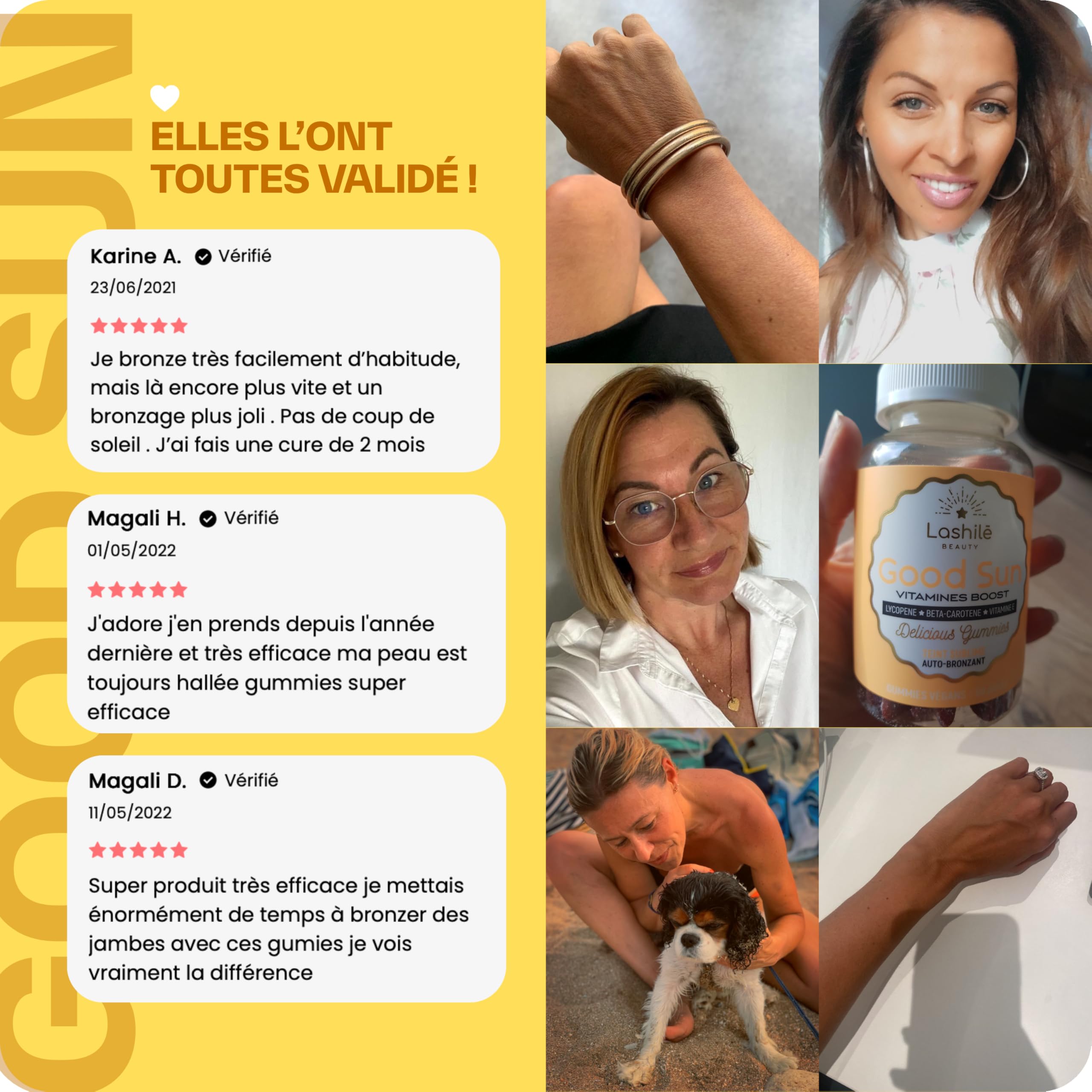 Lashilé Beauty - Gummies Solaire - Autobronzant Préparateur & Accélére le bronzage - Good Sun - Complément Alimentaire Solaire -Vitamine E & A Bêta-carotène - Cure 1 mois 60 Gummies