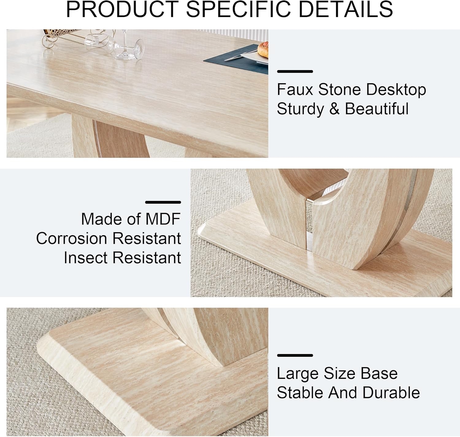 JUFU Modern 63'' Faux Marble Dining Table for 4