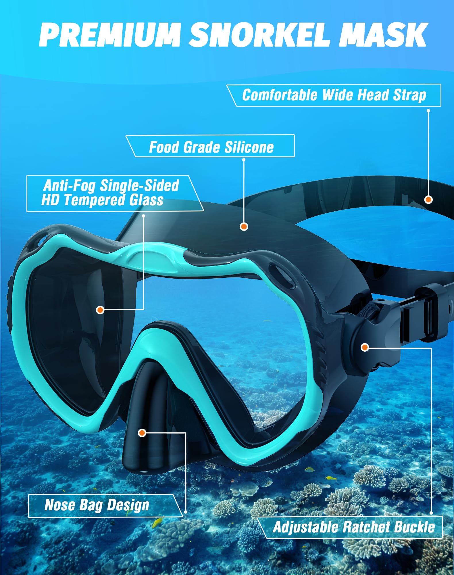 Sprzęt do nurkowania dla dorosłych, zestaw masek do snorkelingu 180°, panoramiczny widok sprzęt do nurkowania, 100% silikon klasy spożywczej, przeciwmgielna, przeciw wyciekom, sucha maska do