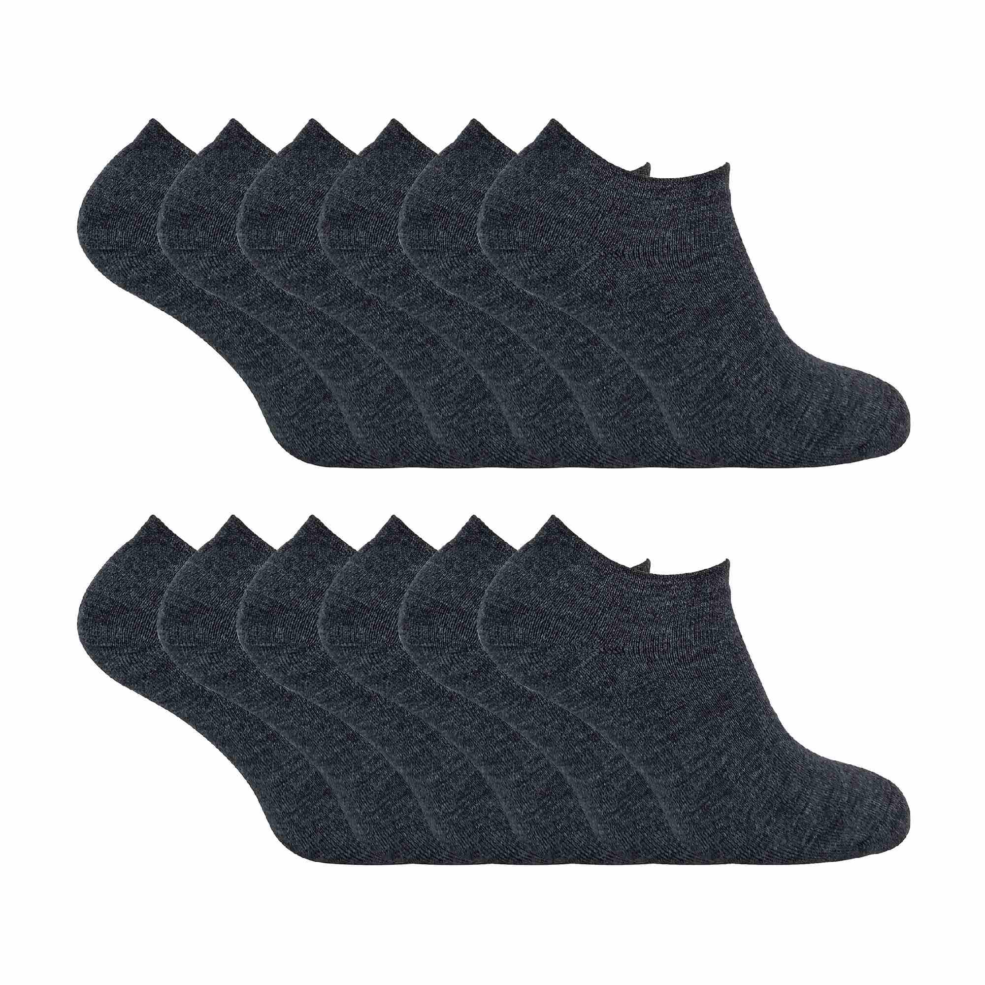 Sock Snob Men's Charcoal Thermal Low Cut Trainer Socks | 12 Pair Multipack | Winter Invisible Socks For (6-11, )