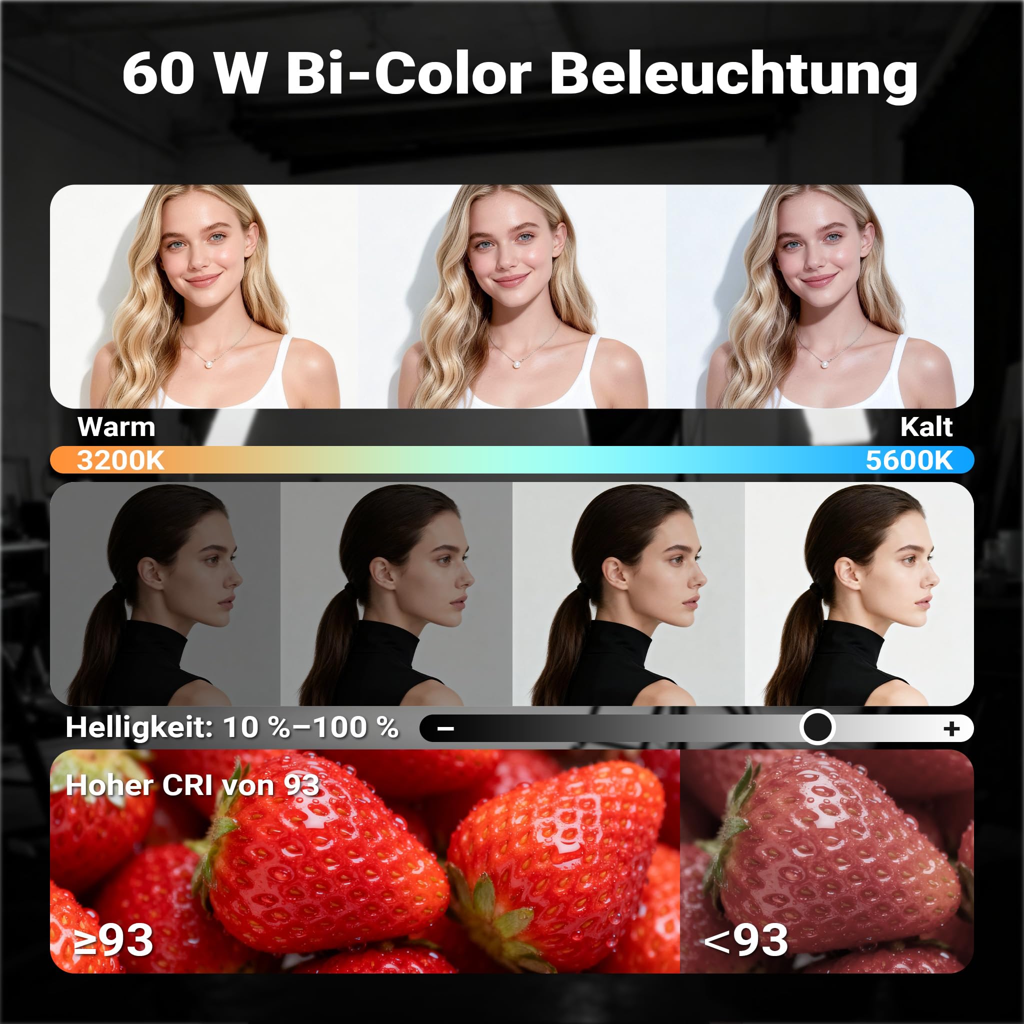 Walimex pro LED Niova 60 Plus + zestaw 2 statywów, lampy studyjne LED z reflektorem Bowens i miękkim dyfuzorem oraz statywy do lamp o wysokości roboczej do 215 cm