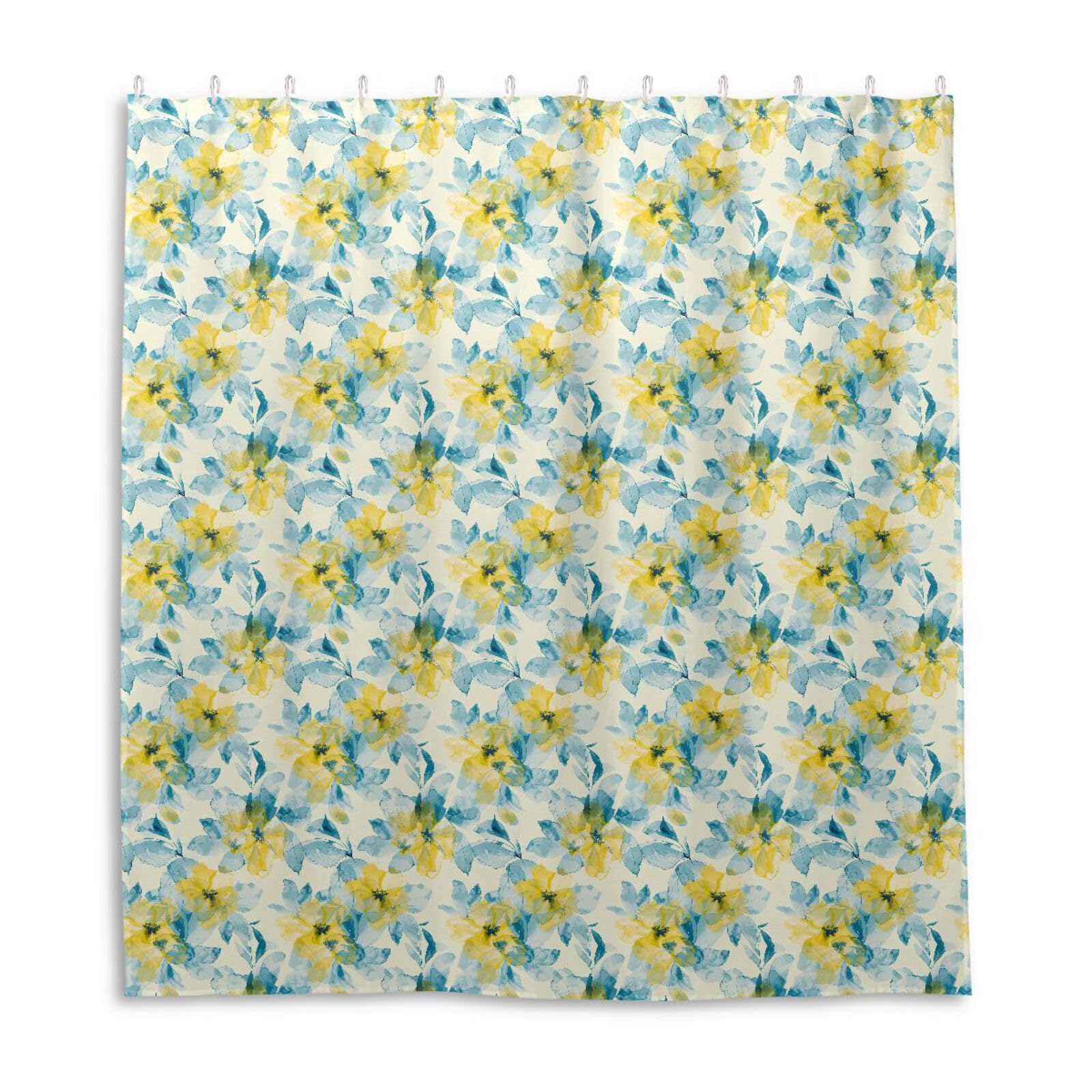 Rideau de douche fleur abstrait en polyester lavable avec crochet