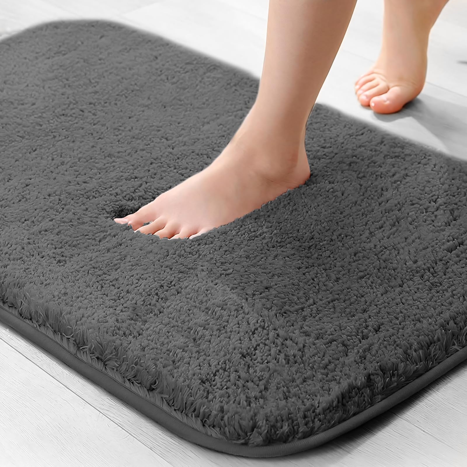 wyewye Microfibre Bath Mat, 2cm Super Thick Bath Rug, Super Absorbent Bathroom Rug 40x60cm Deep Grey, 40 x 60 cm