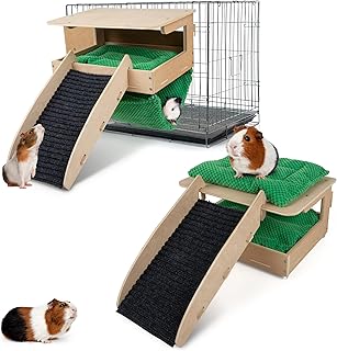 Guinea Pig Hideout & Guinea Pig Hammock Combo – Natural Birch Wood – 14”x 10” - Perfect for Guinea Pig Cages, Bunny Bed, Hamster Cage, Ferret Cage, Rabbit Hideout, Rat Cage