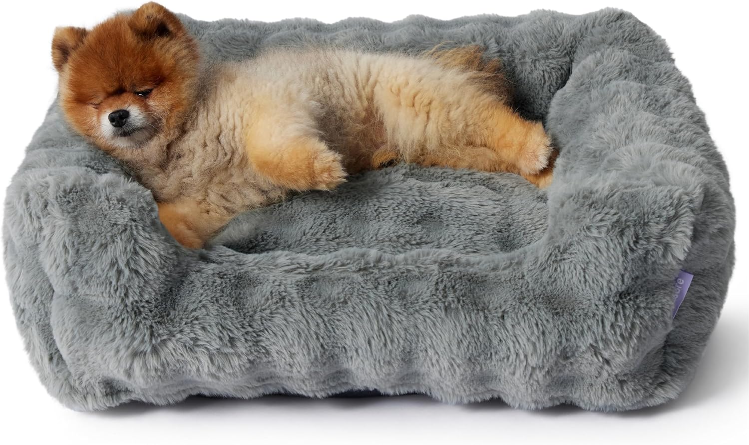 Lesure Fluffy Dog Beds for Small Dogs - Orthopedic Rectangle Calming Pet Sofa, Plush Bubble Bolster Puppy Bed with Removable Washable Cover and Nonskid Bottom,25x21x7inches,Grey M(25.0"L x 21.0"W x 7.0"Th) Warm grey