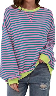 Sudadera de gran tamaño para mujer, a rayas, cuello redondo, bloque de color, manga larga, holgada, suéter Y2K