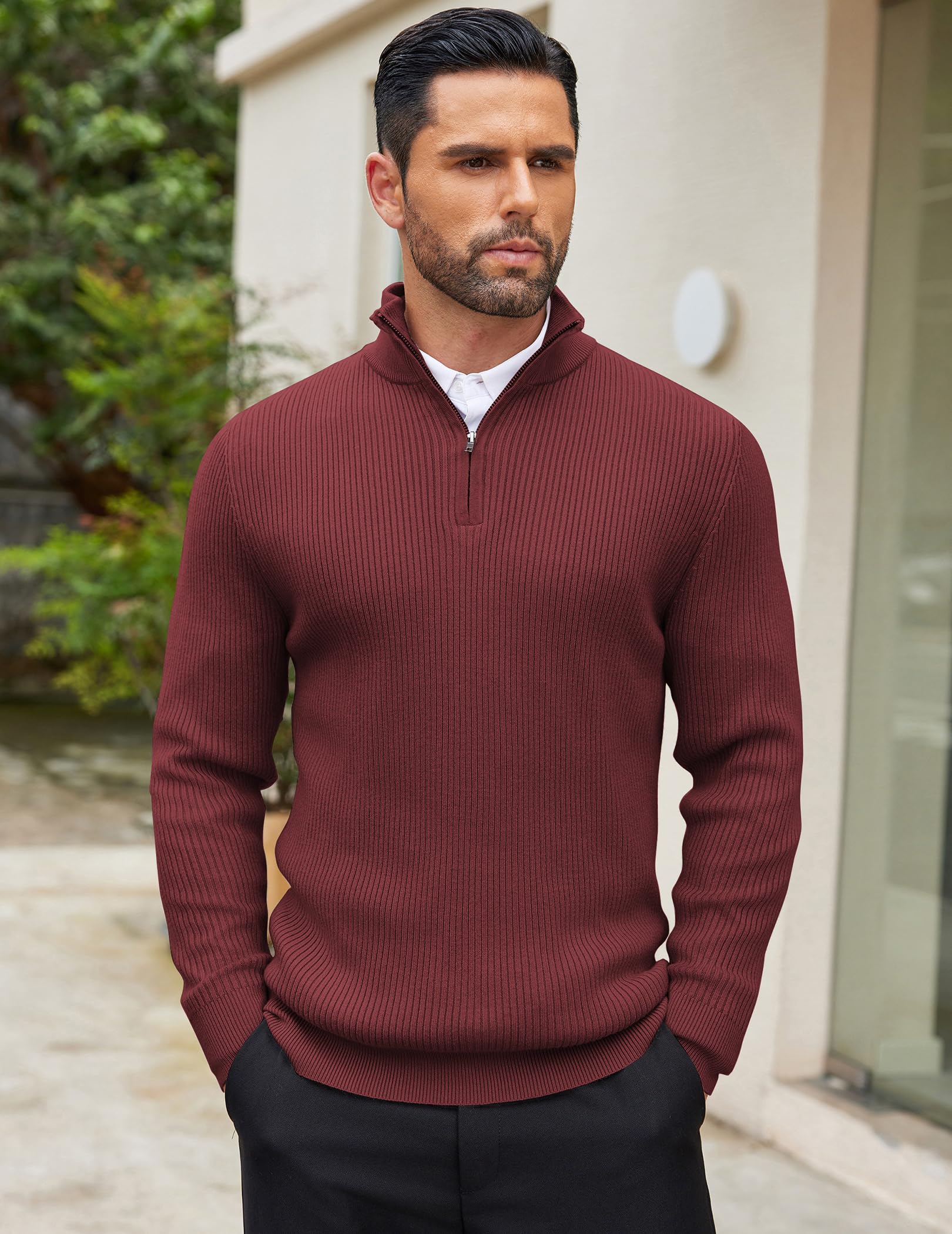 COOFAND Maglione Uomo a Maglia con Zip 1/4 Morbido Pullover Dolcevita Classico Maglia Invernale Regular Fit con Collo Alto