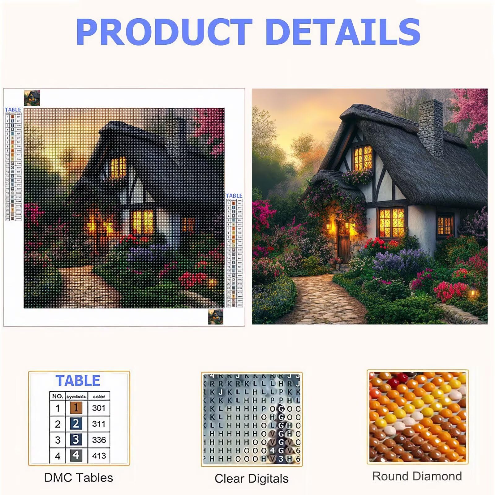 Kit de Pintura de Diamantes para Principiantes y Adultos, Jardín, Mosaico de Punto de Cruz con Diamantes de Resina, Manualidades DIY Creativas para Regalo, Decorativo de Pared 70x70cm Cabina FX#737
