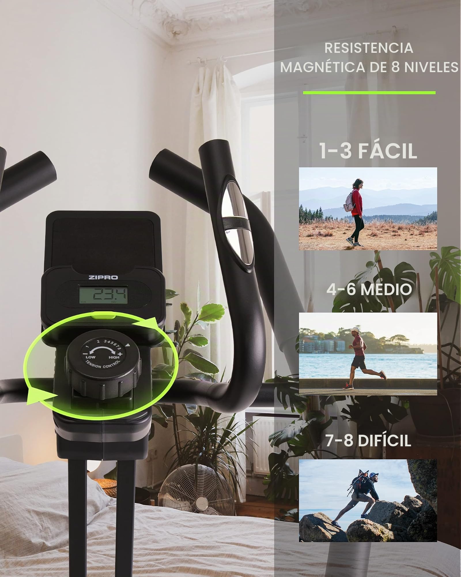 Zipro Elíptica Climber, Resistencia de hasta 120 kg, Ideal para el hogar, Equipo de Entrenamiento Cardiovascular, máquinas de Ejercicio, Entrenador doméstico, 8 Niveles de Resistencia