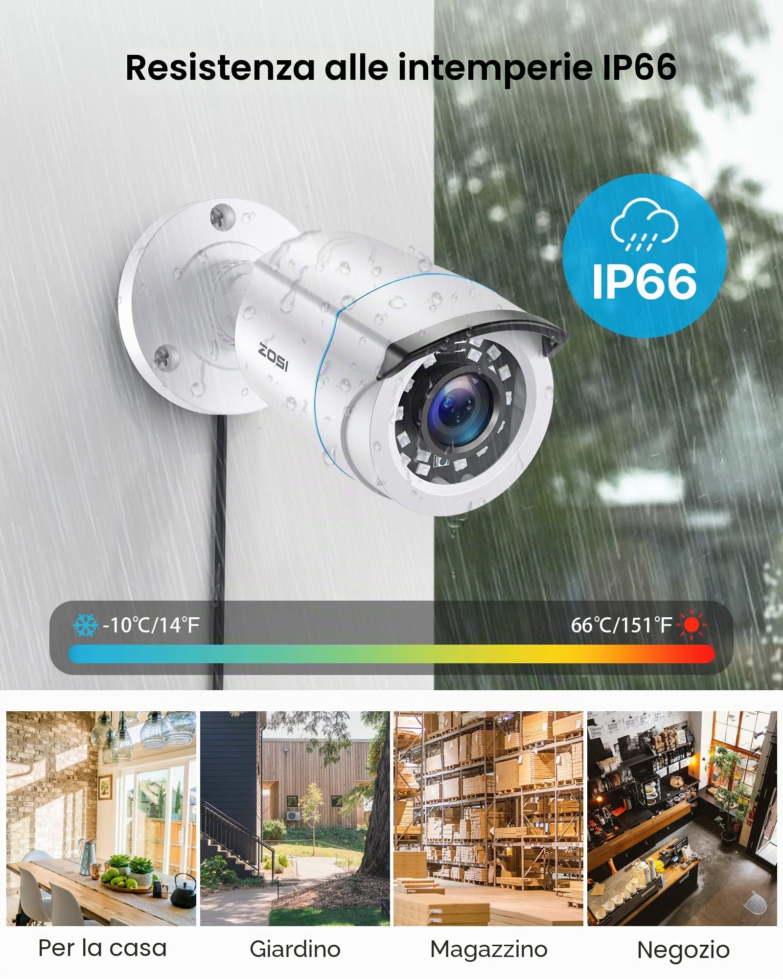 ZOSI 1080p Kit di Telecamera di sorveglianza, 8CH H.265+ 1 TB DVR con 4x Telecamere Esterna, IR Visione Notturna 80ft, Rilevamento di Movimento, Registrazione 24/7, Bianco