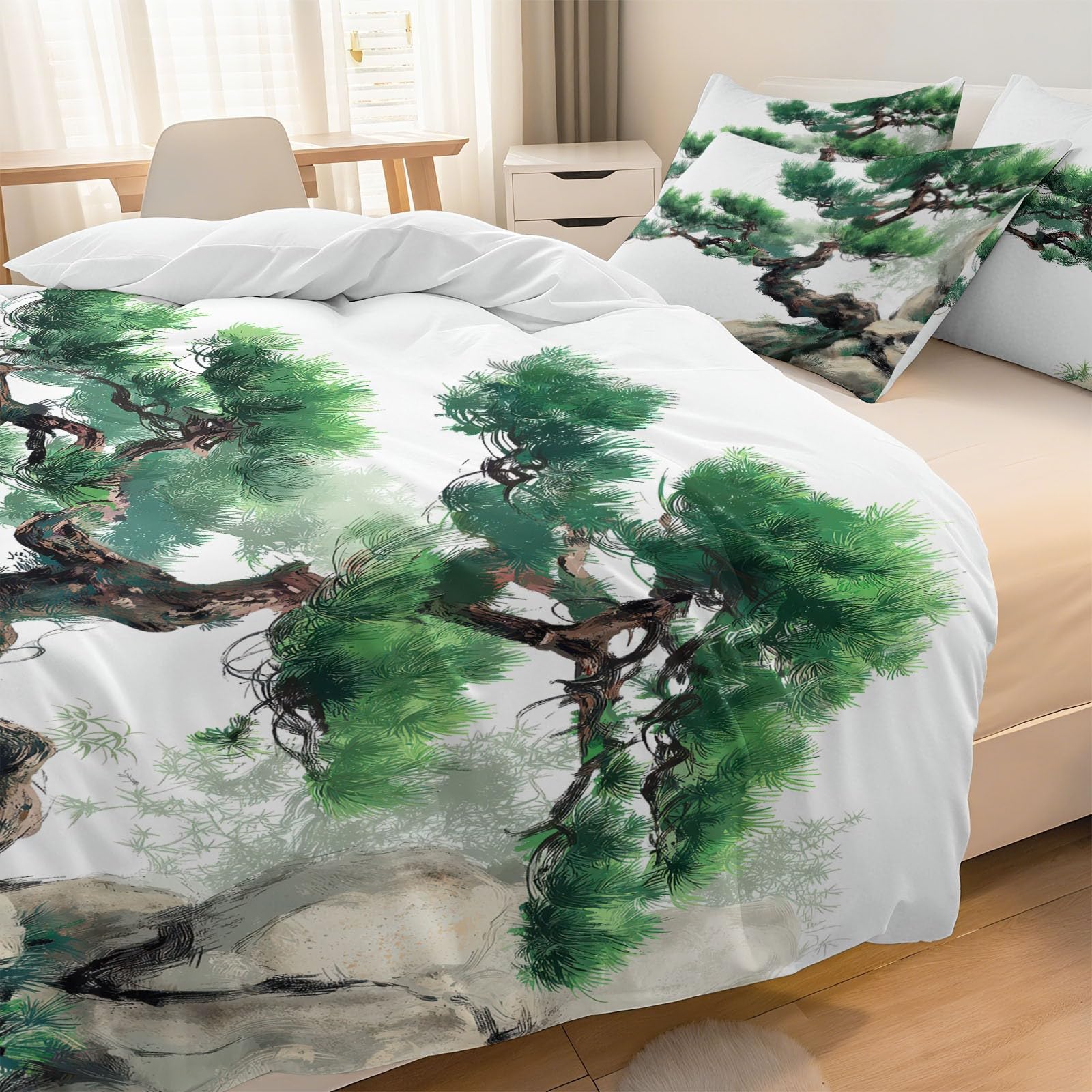 Zestaw poszewek na kołdrę 200 x 200 cm minimalistyczny sosnowe skały, biały dwustronny zestaw pościeli z ukrytym zamkiem błyskawicznym - miękka i oddychająca poszwa na kołdrę komplet pościeli dla