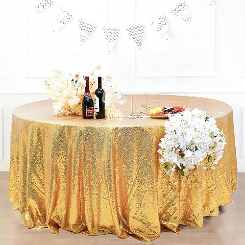 Mantel redondo de lentejuelas doradas de 108 pulgadas con purpurina brillante para mesas redondas, bodas, despedidas de soltera, fiestas de