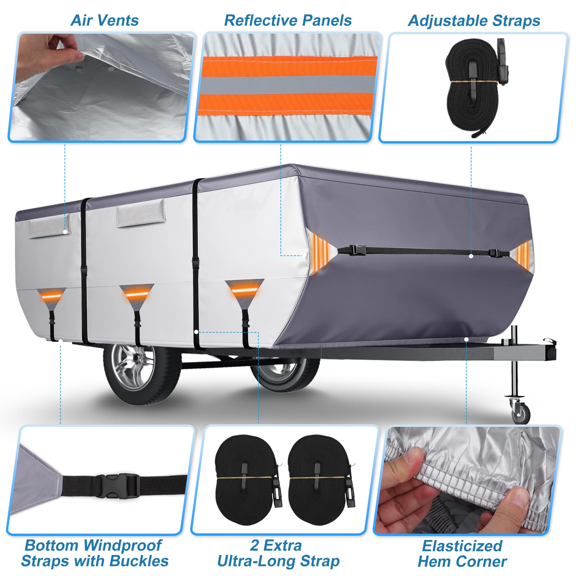 X AUTOHAUX Copertura pieghevole per camper da 4,3 m a 4,9 m, copertura per rimorchio da viaggio per l'inverno, resistente, rivestimento in poliuretano Oxford, impermeabile, anti-UV, resistente agli