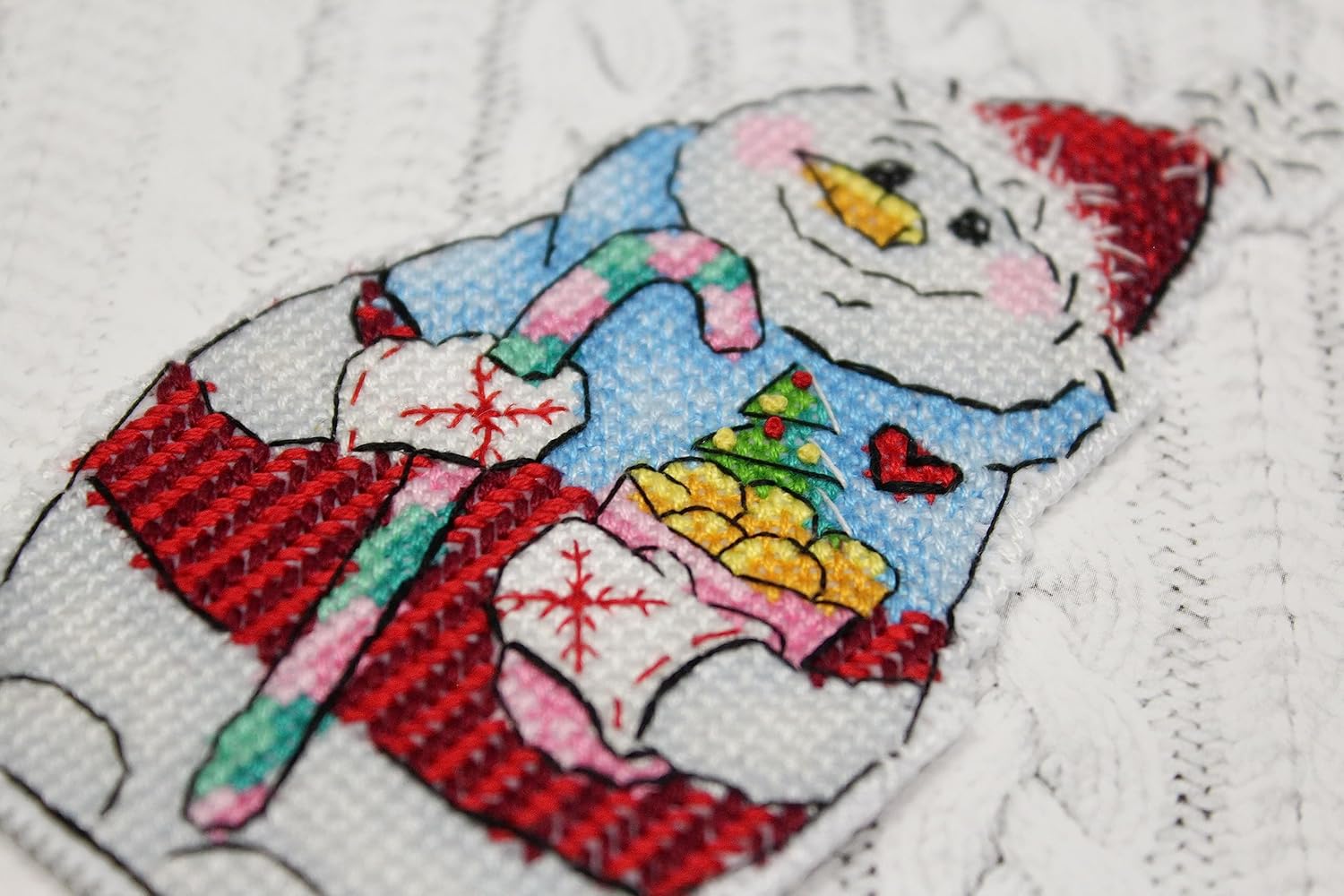 MP Studia Cross Stitch Embroidery Kits for Adults and Beginners Winter - Snowman with Sweets 13x7cm/5.12x2.76 14ct.