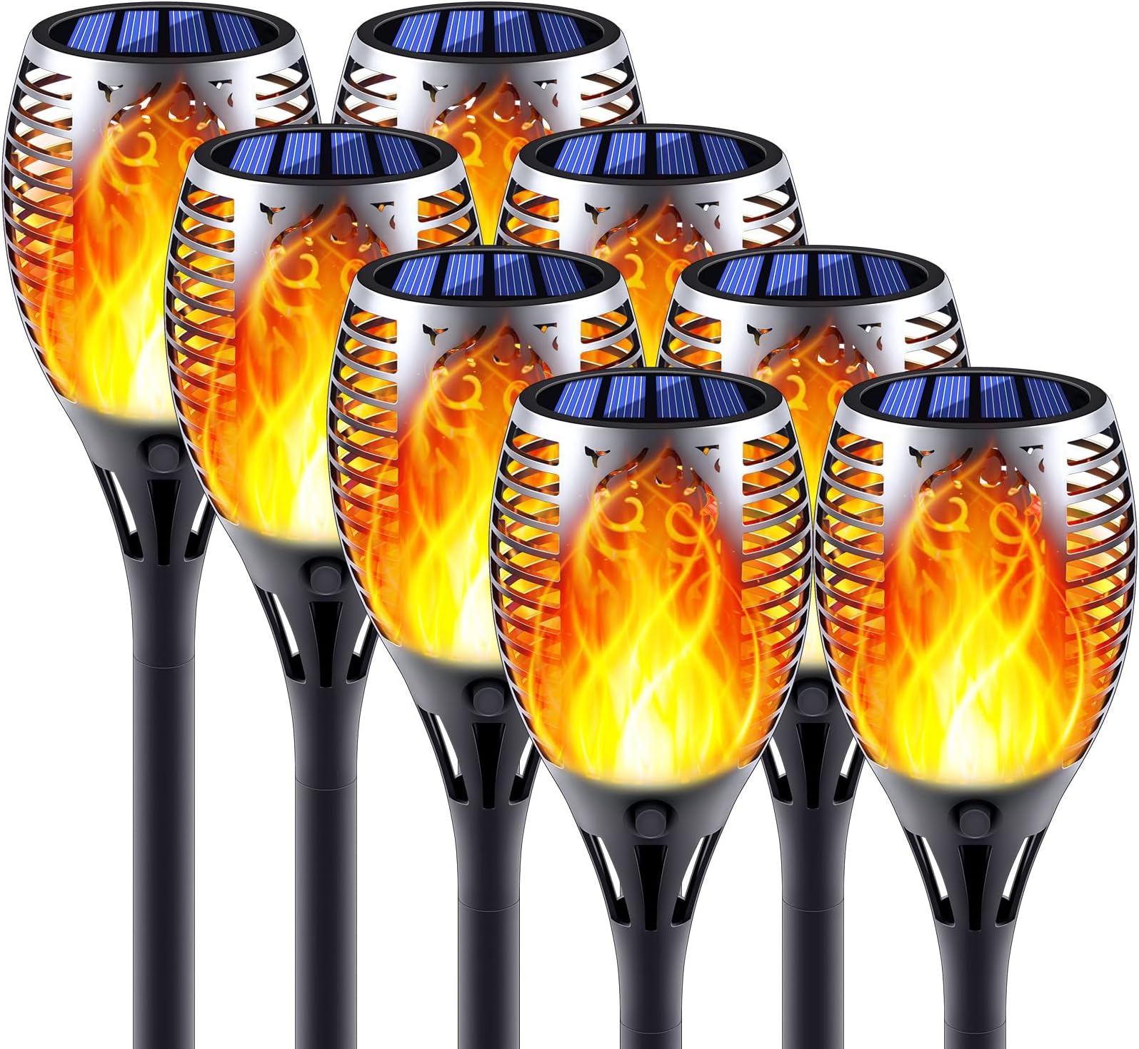 Solar Torch Lights with Flickering Flame, Fire Effect Garden Light, Auto On/Off Dust to Dawn, Outdoor Waterproof Landscape Decoration, Solar Powered Security Torch Light for Patio, 8 Pack