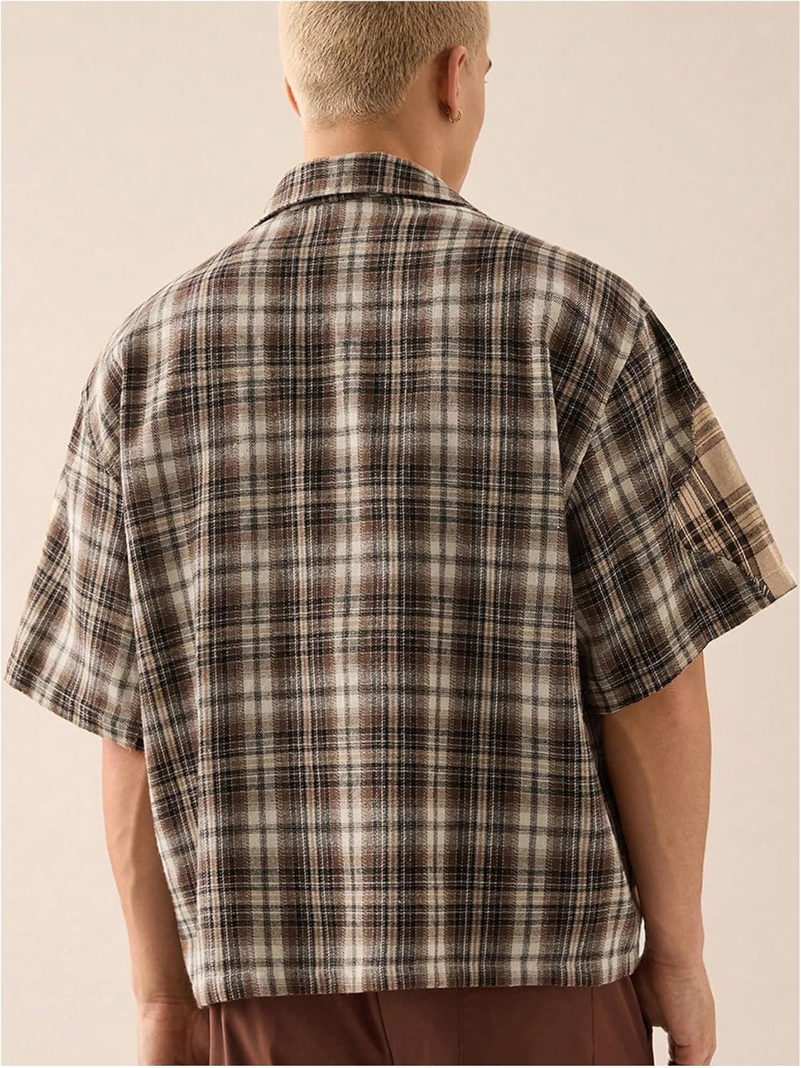 GORGLITTER Men's Striped Boxy Copped Shirt Pocket Patched Button Up Short Sleeve Baggy Cropped Tops - Image 2