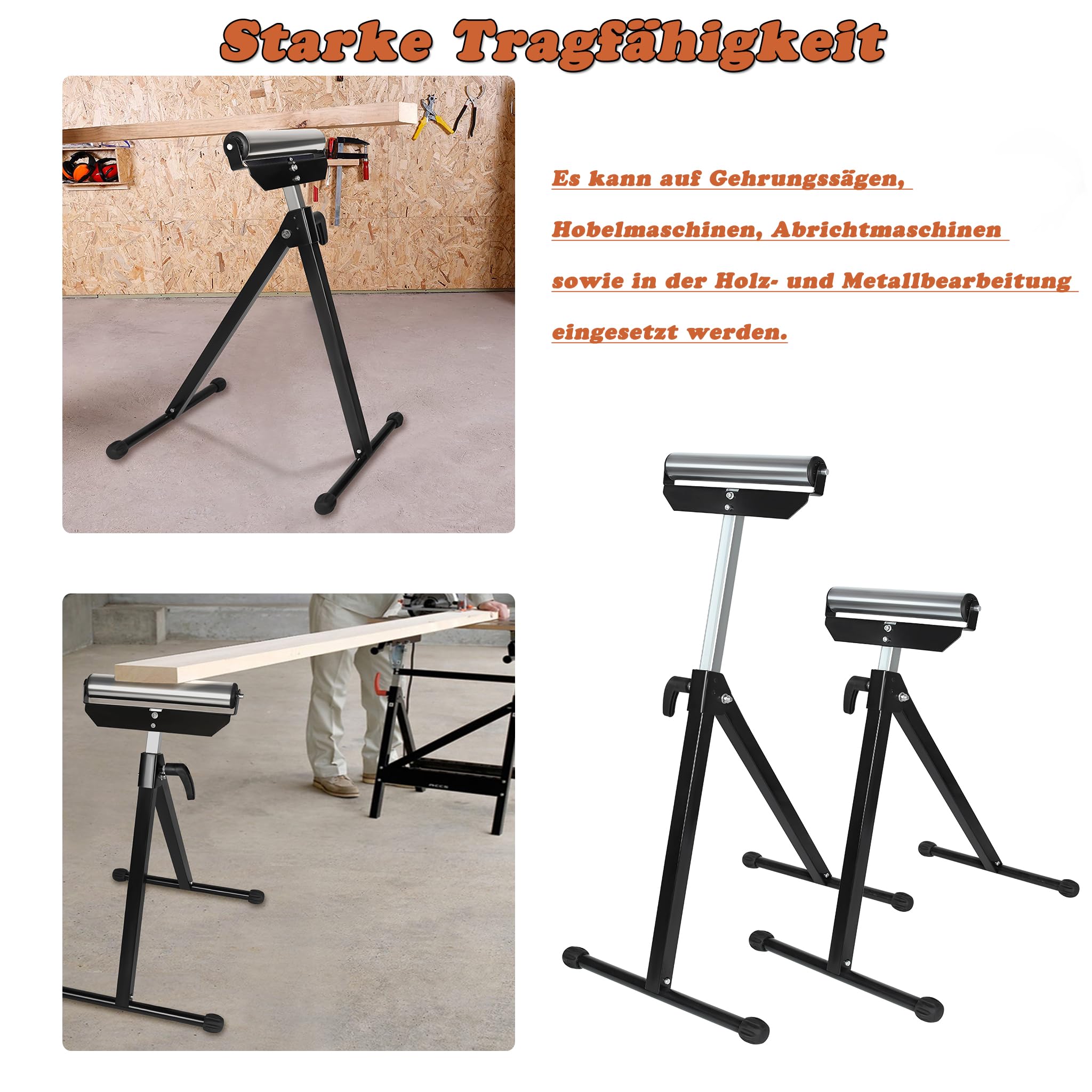 ACXIN Lot de 2 tréteaux à roulettes pliables réglables en hauteur avec pieds antidérapants 68-108 cm Charge max. 60 kg