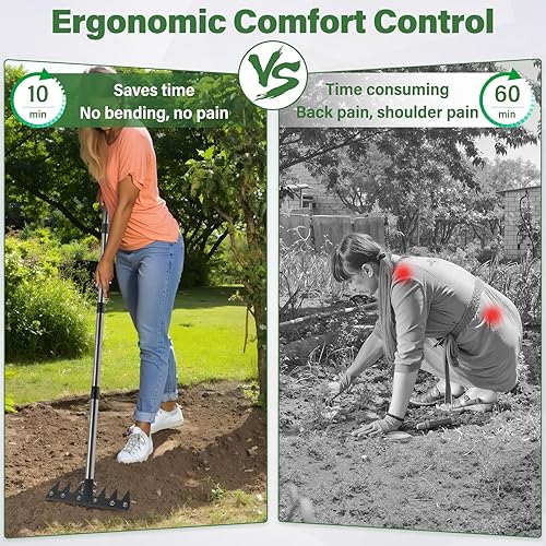 Miniatura 3 de Herramienta de rastrillo de deshierbe, extractor de malezas de jardín con mango largo desmontable, herramienta de eliminación de malezas manual