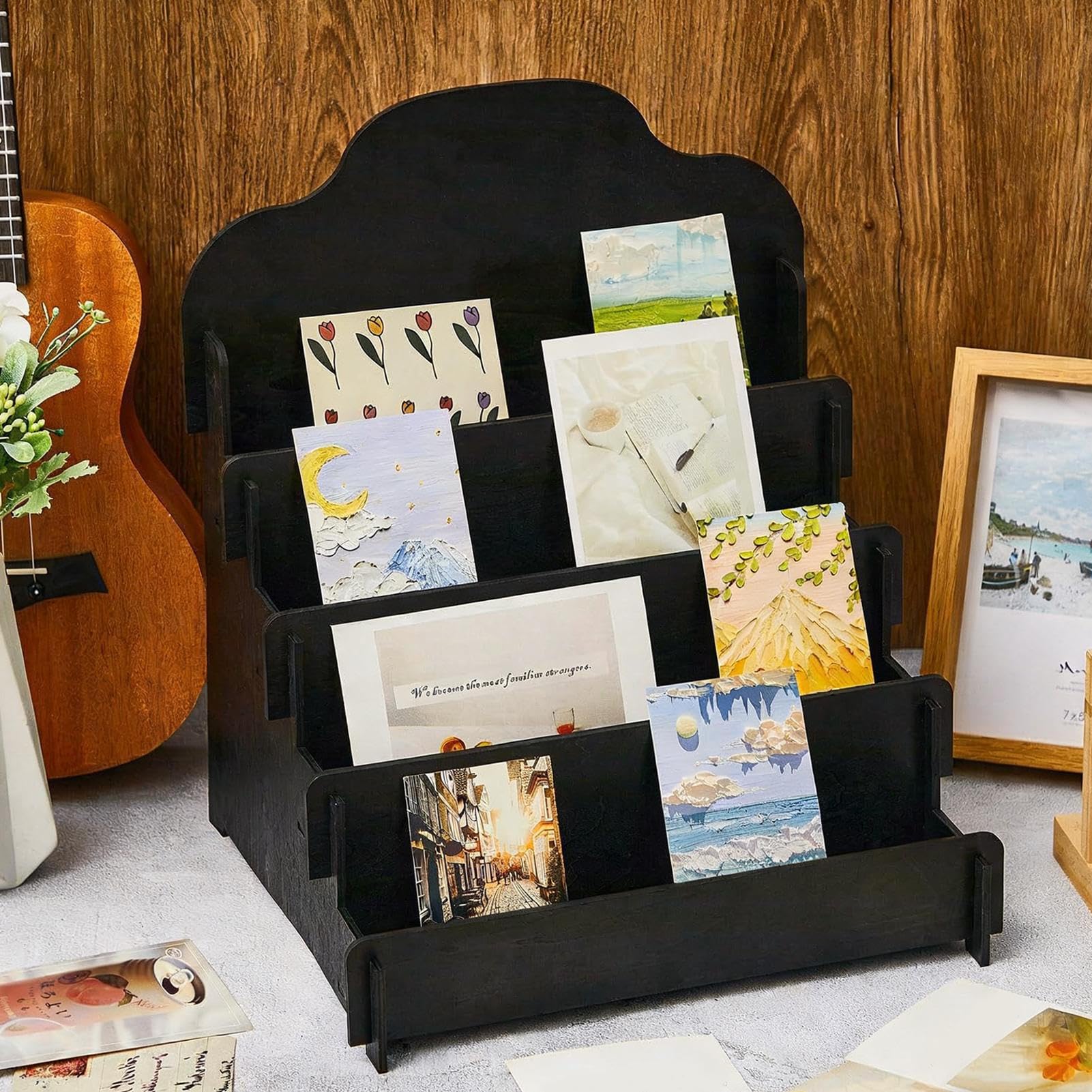 Grußkarten Präsentationsständer 4-Stufiges Holz Organizer