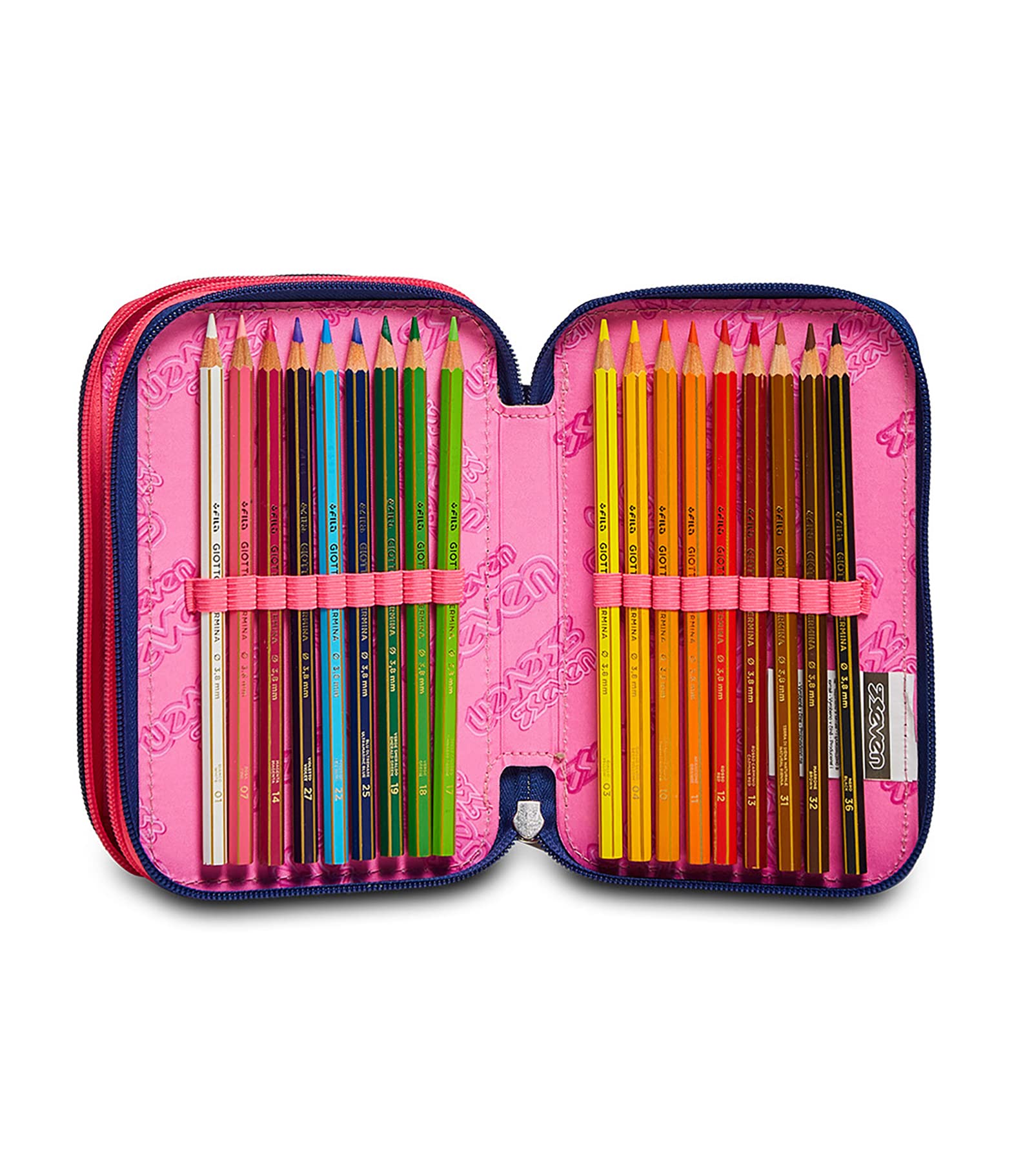 Astuccio Scuola Seven 3 Scomparti - Rock on Girl Ragazza - Completo di Matite, Pennarelli - Blu
