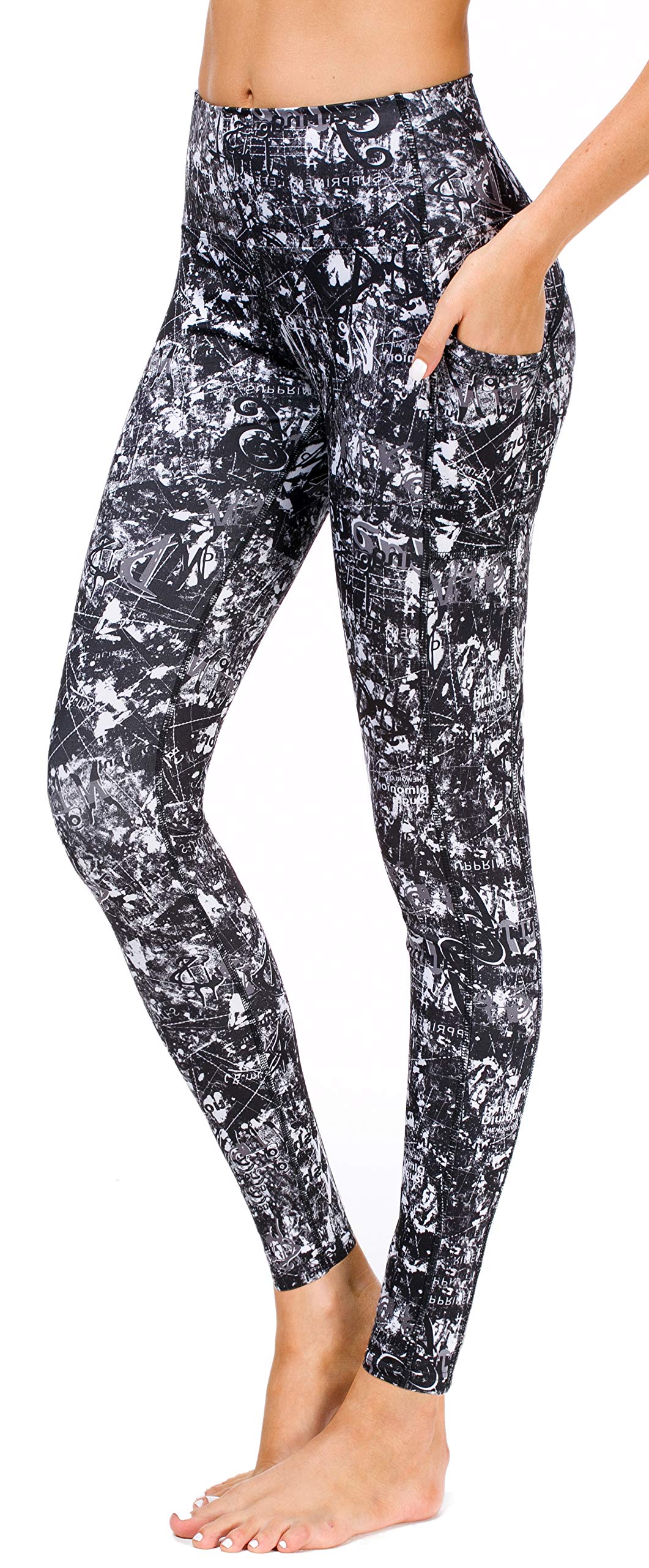 Sugar Pocket Women's Sport Print Yoga Pants Gym Workout Running Exercise Gym Fitness Leggings with Pocket XL