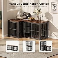 Vista 2 de Lyromix Mueble de jaula para perros de 33 pulgadas con 3 puertas, mesa auxiliar de jaula de madera resistente para cachorros de interior para perros