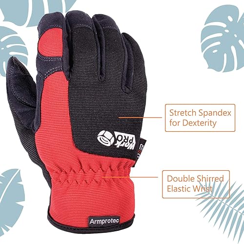Miniatura 9 de SKYDEER Paquete de 3 pares de guantes de trabajo de cuero duraderos para jardinería y trabajo general (SD8810)