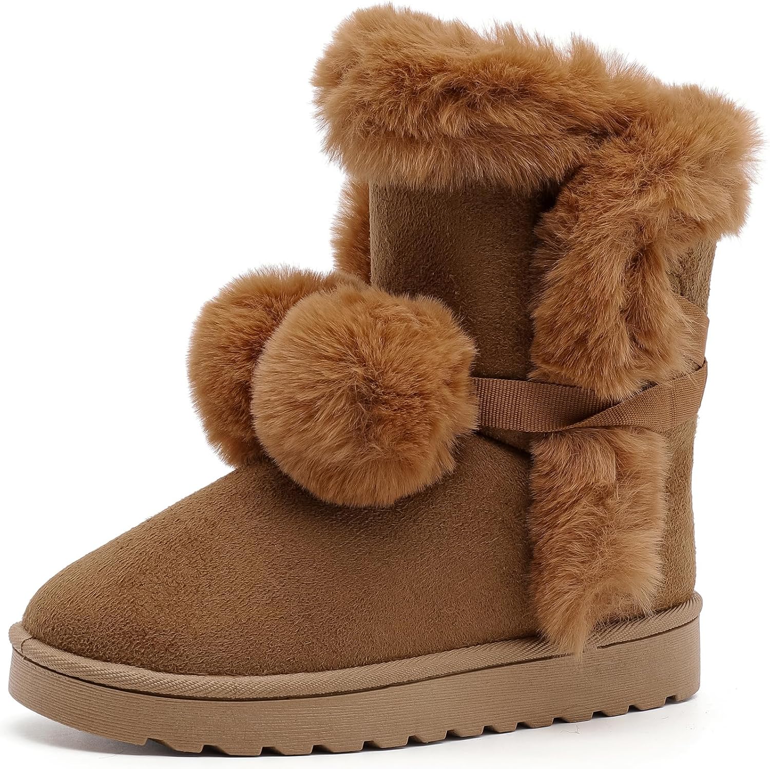 PPXID Women's Cute Pompon Lace Up Fur Winter Snow Boots Sweetheart Princess Fluffy Boots