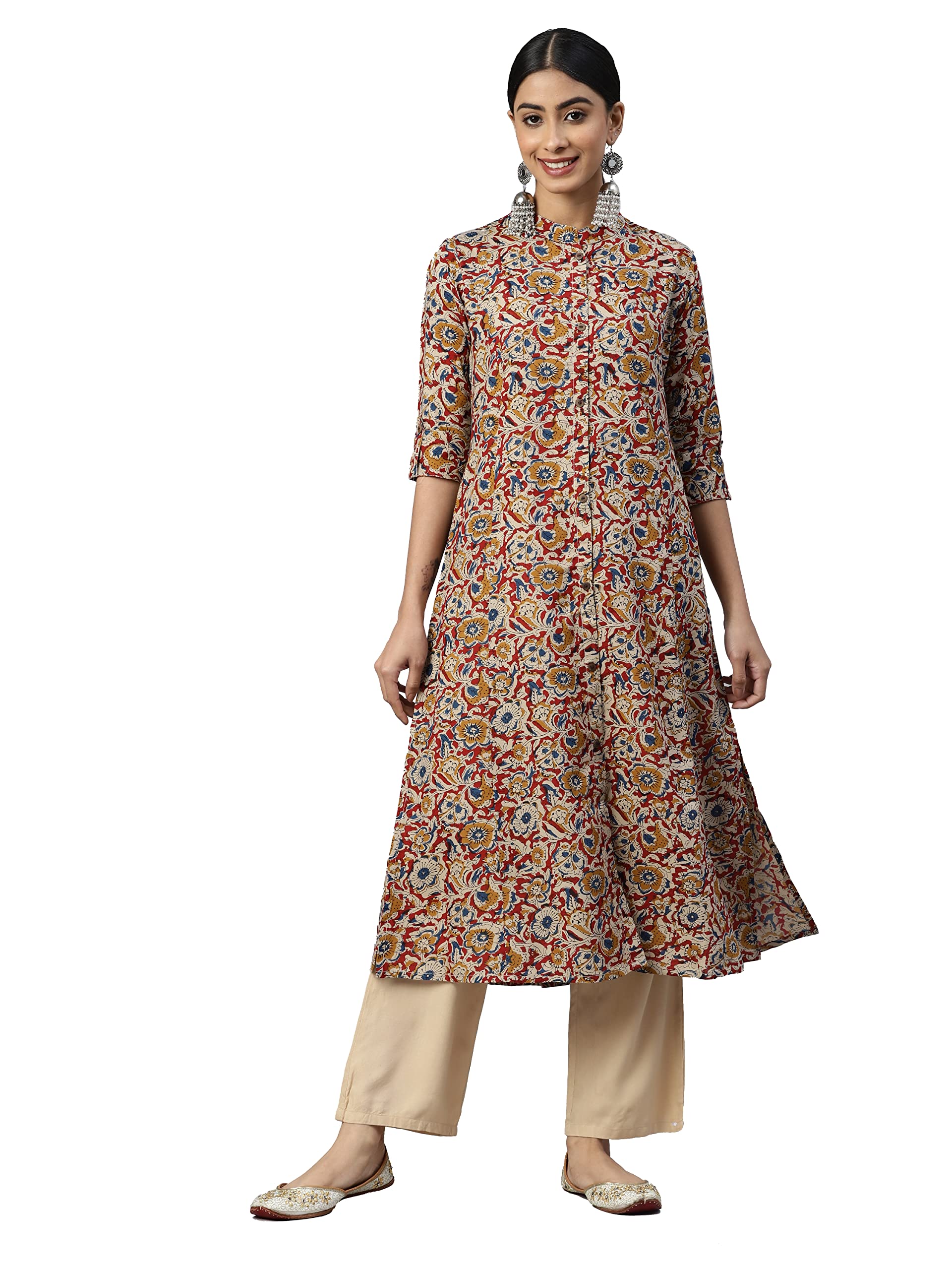 vbuyz Women's Floral Print A-Line Cotton Stitched Kurta-picture-23