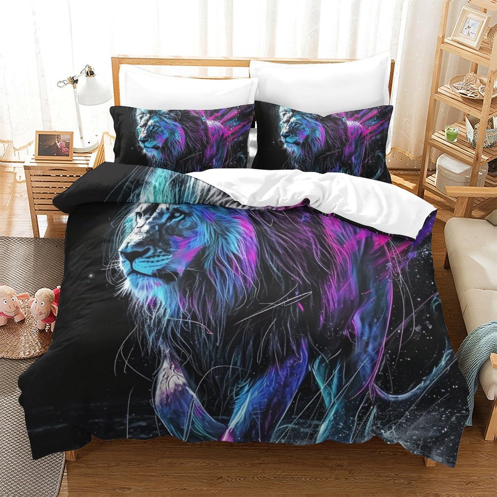 Housse de couette Lion 3D fini les draps rêches parure lit microfibre douce respirante