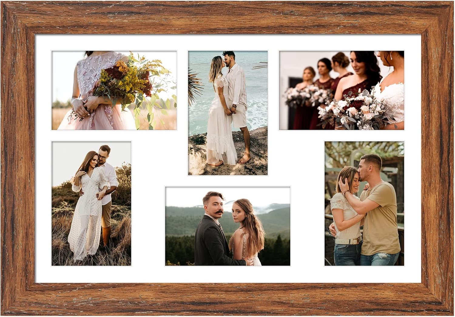 11x17 Picture Frame Display 6 picture frame collage 4x6,Multi Photo Frame with Mat,Plexiglass,Wall Mount Decor,Carbonized Brown Wood Grain Carbonized Brown 11x17 - (6 open4x6?