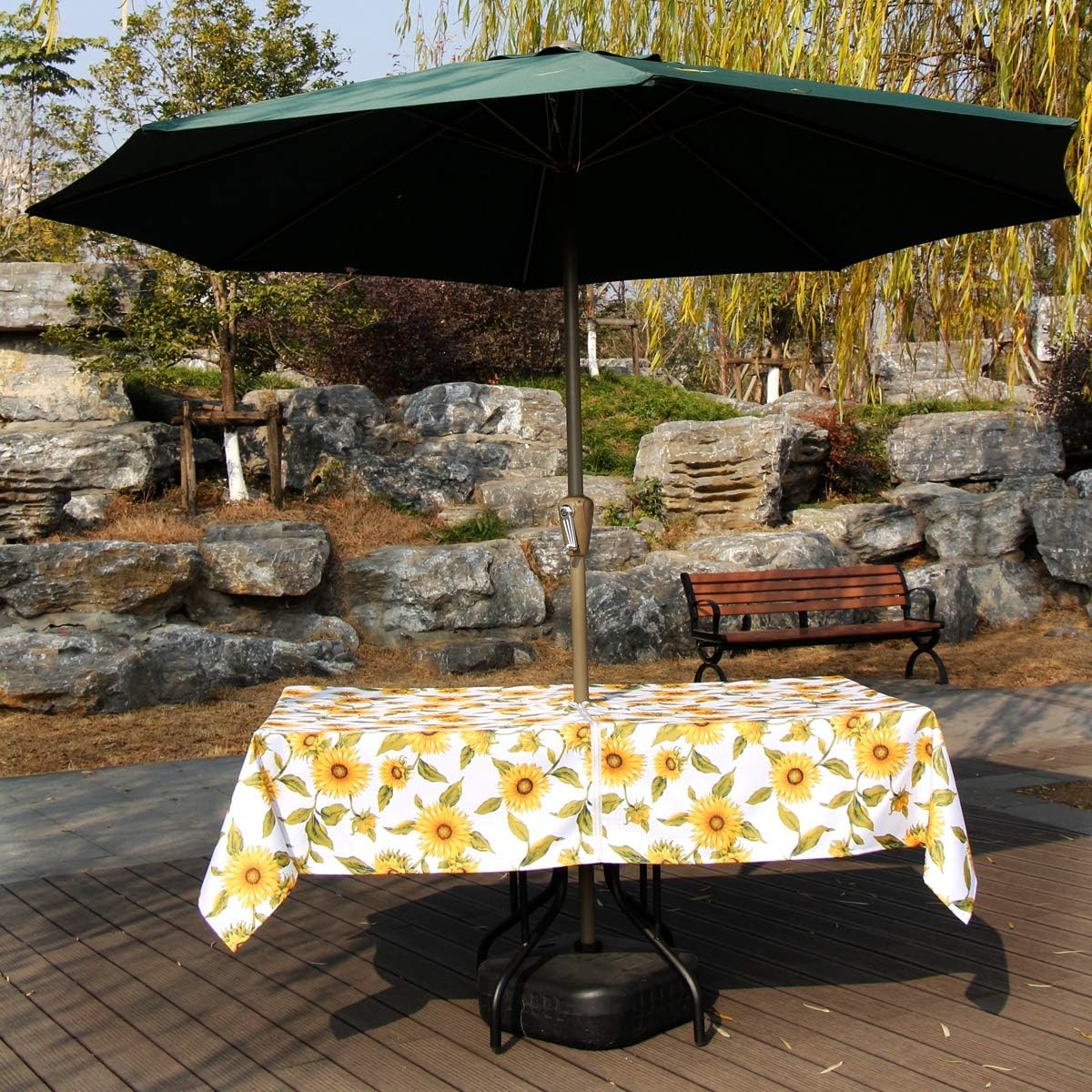 EHouseHome Outdoor Indoor 60x84 inch Rectangle Tablecloth with Umbrella Hole and Zipper, Waterproof Zippered Patio Table Cloths, Spring/Summer Table Covers for Backyard Circular Table/BBQs/Picnic