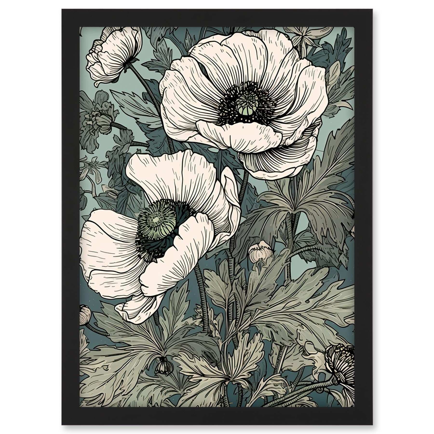 Artery8 Pastel Colour White Anemone Flower Bloom Field Artwork Framed A3 Wall Art Print