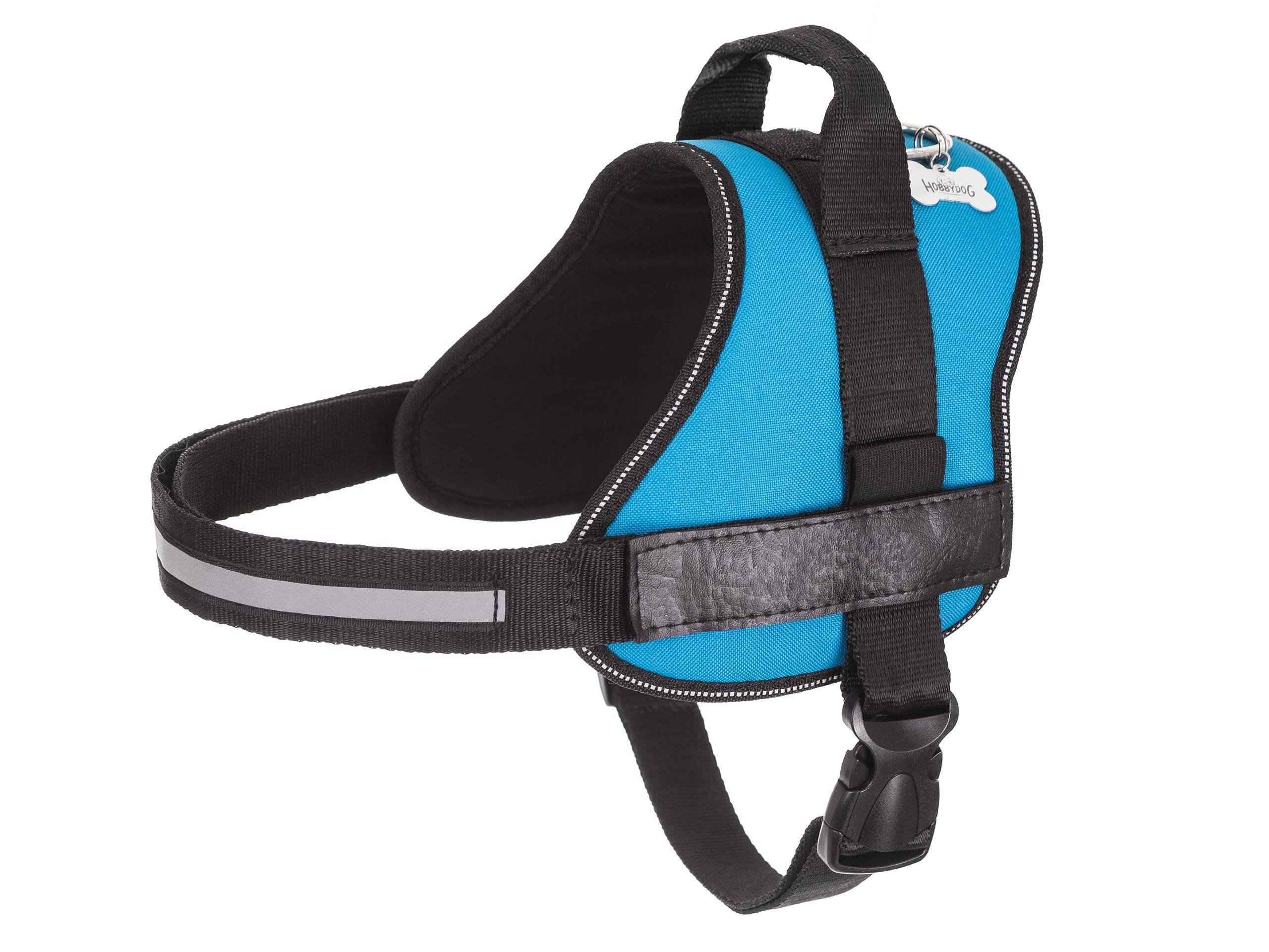 PillowPrim Geschirr für Hunde, Drucklos, Hundegeschirr, Reflektierend, Beschriftungen, R4: 73-97 cm, Blau